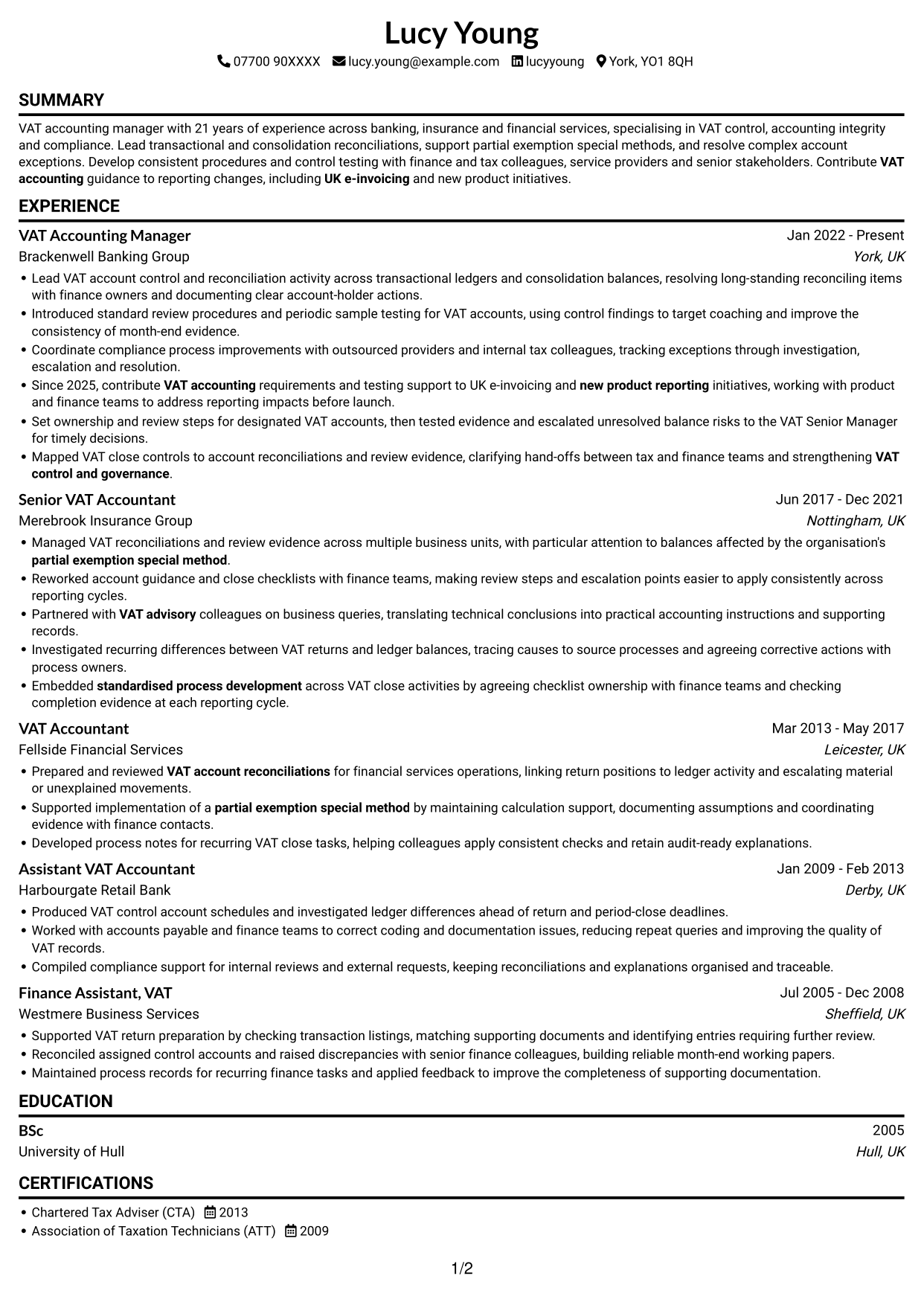 CV example — page 1