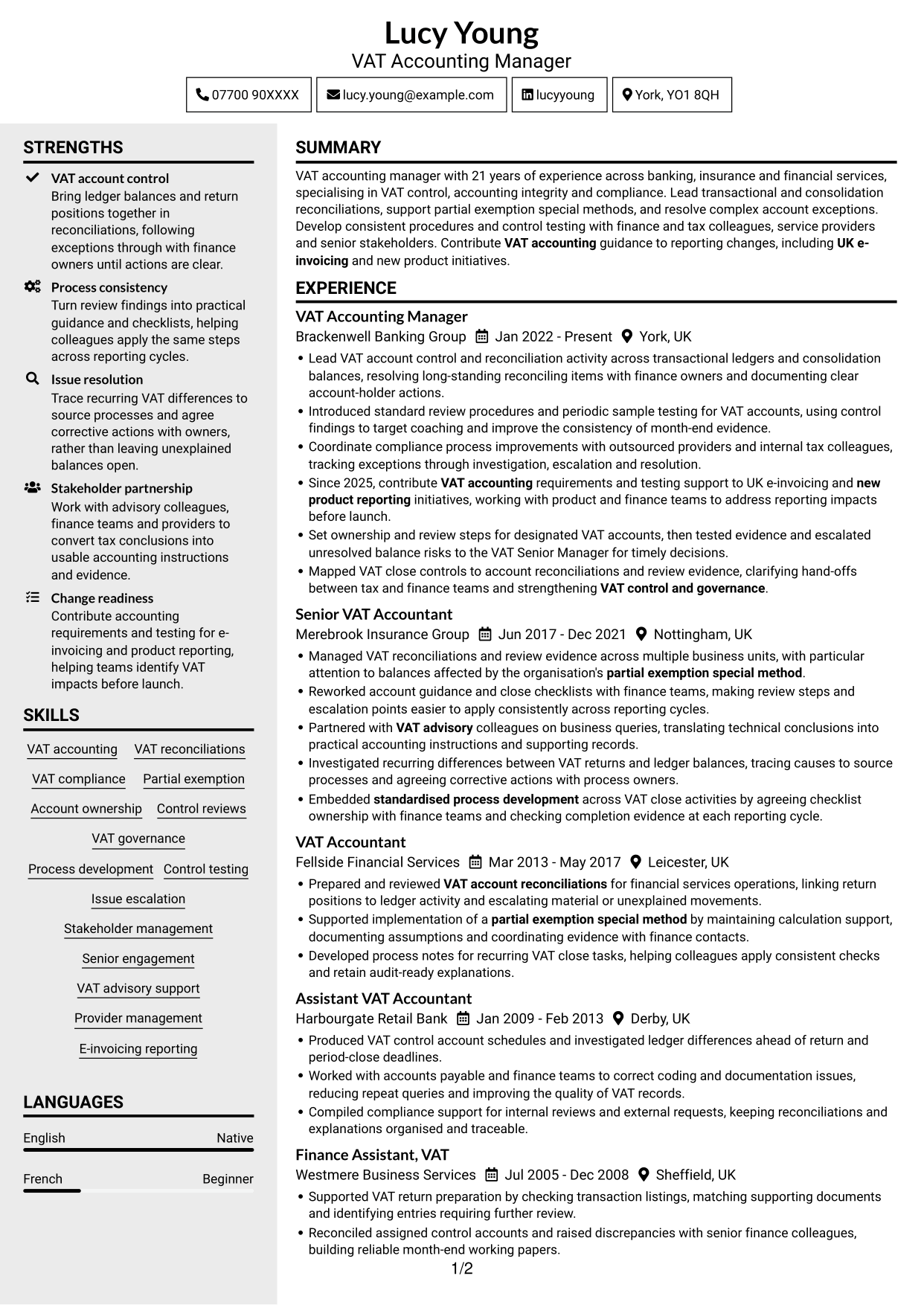 CV example — page 1