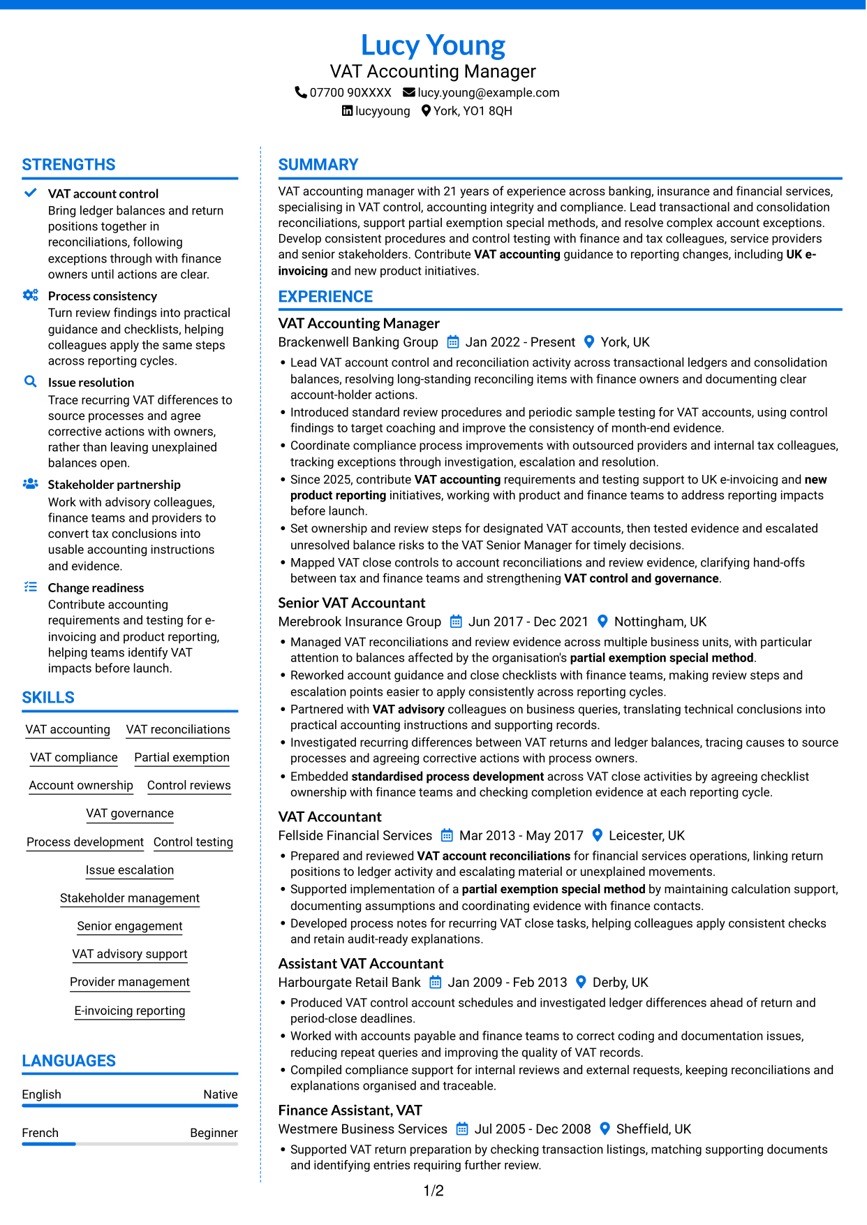 CV example — page 1