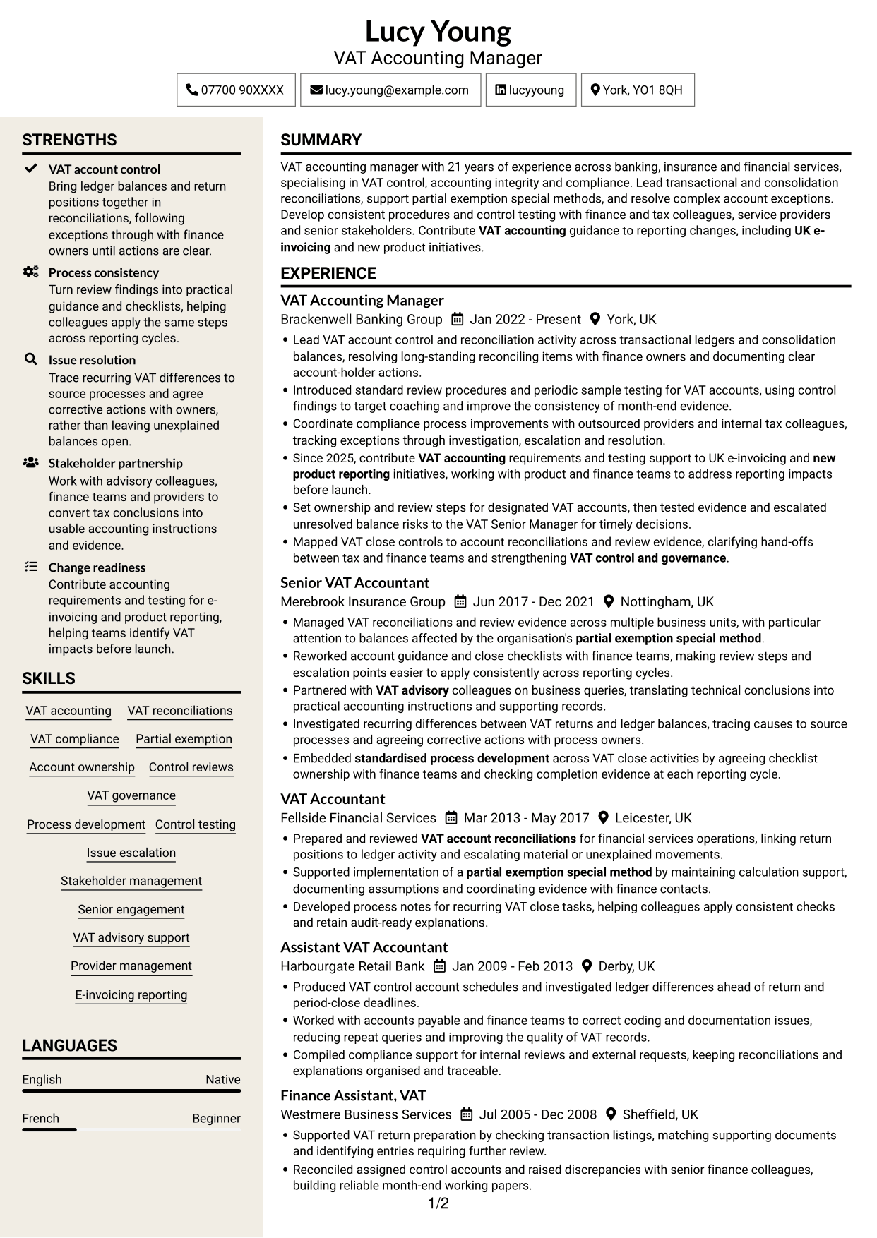 CV example — page 1