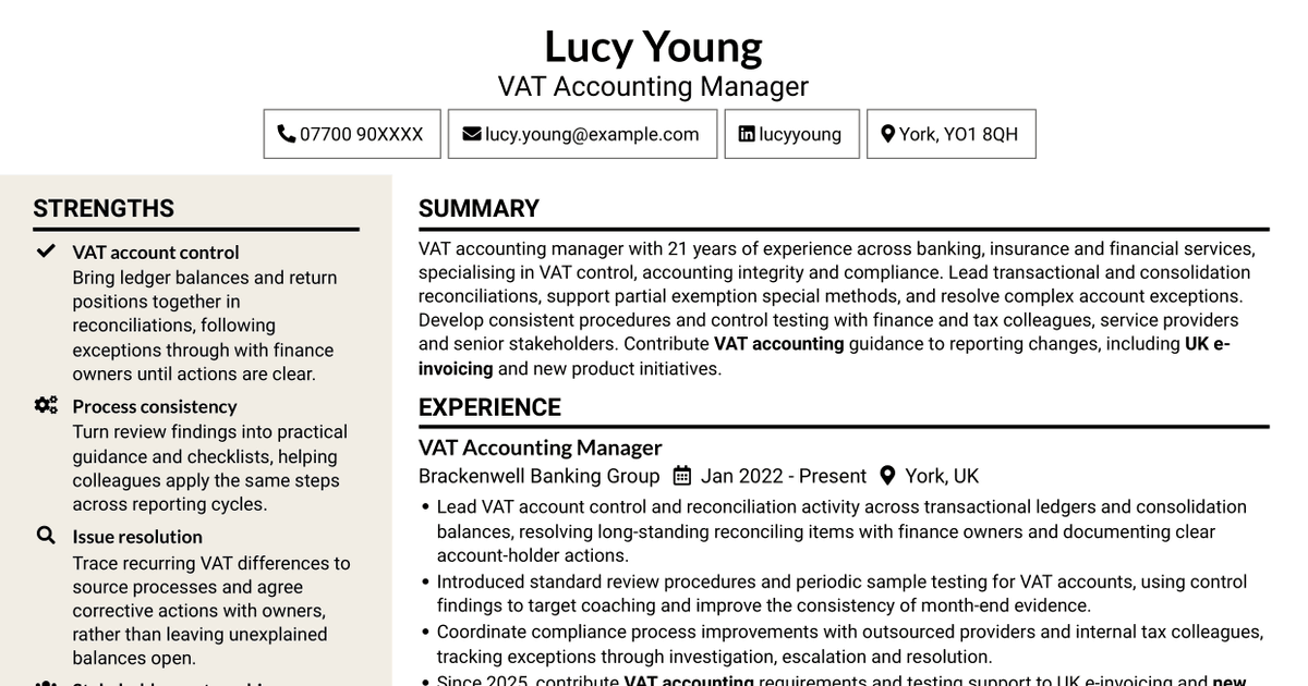 7 VAT Accounting Manager CV Templates with Example