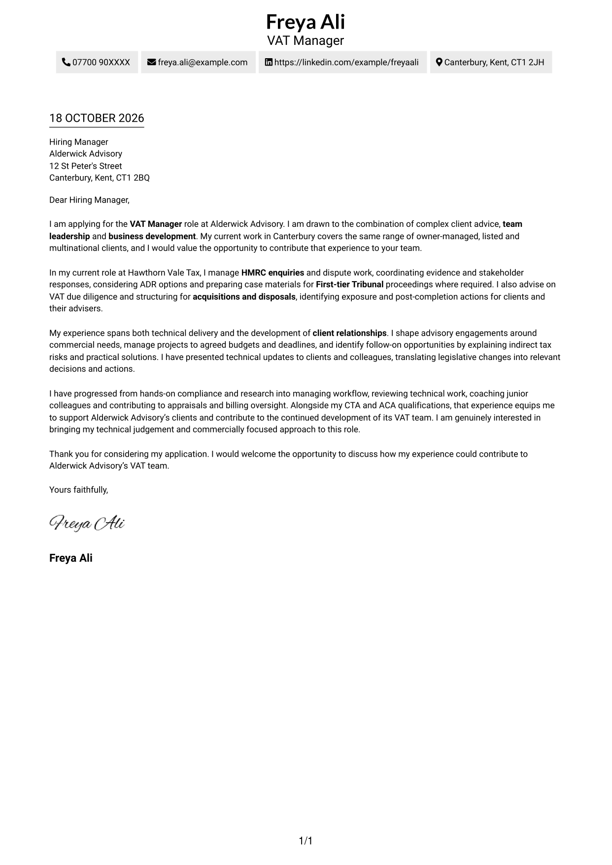 Cover letter example — page 1