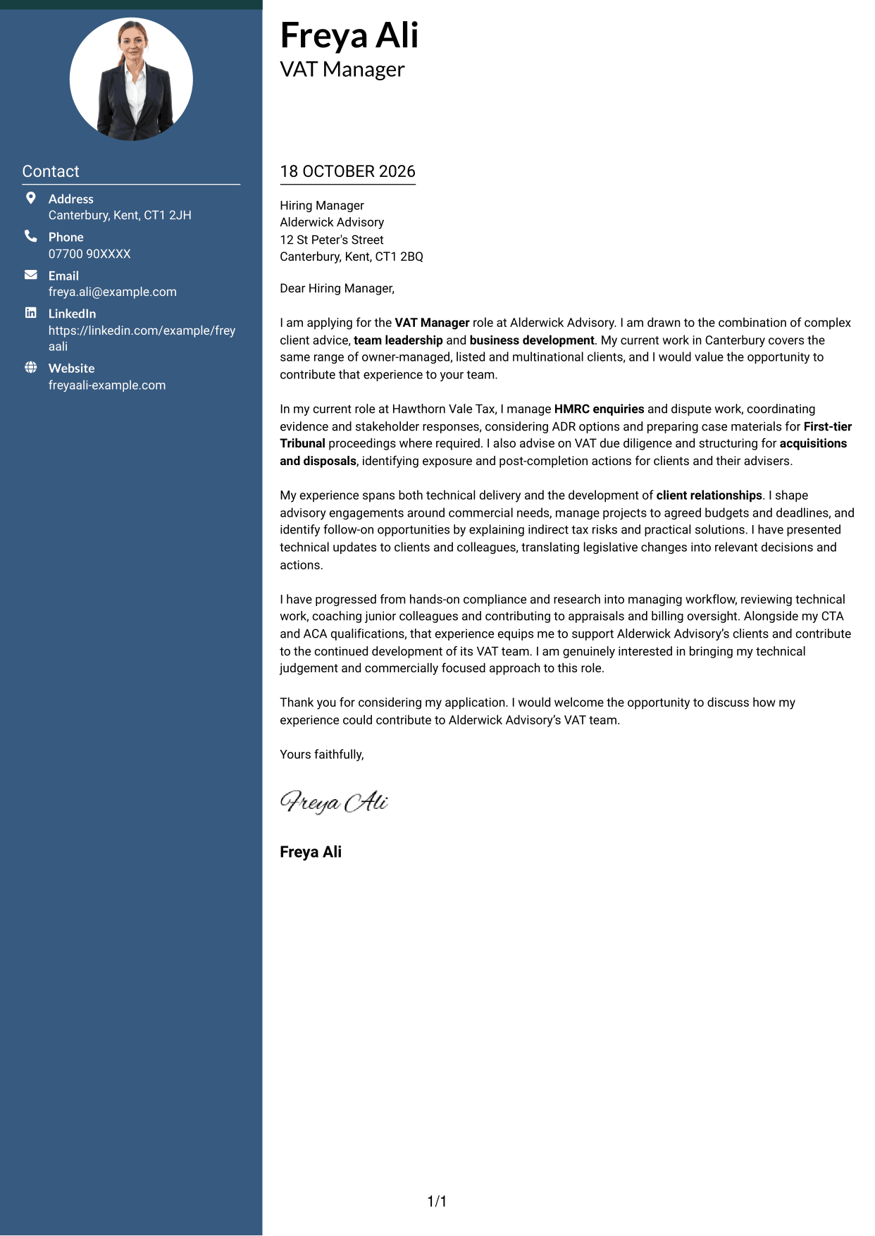 Cover letter example — page 1