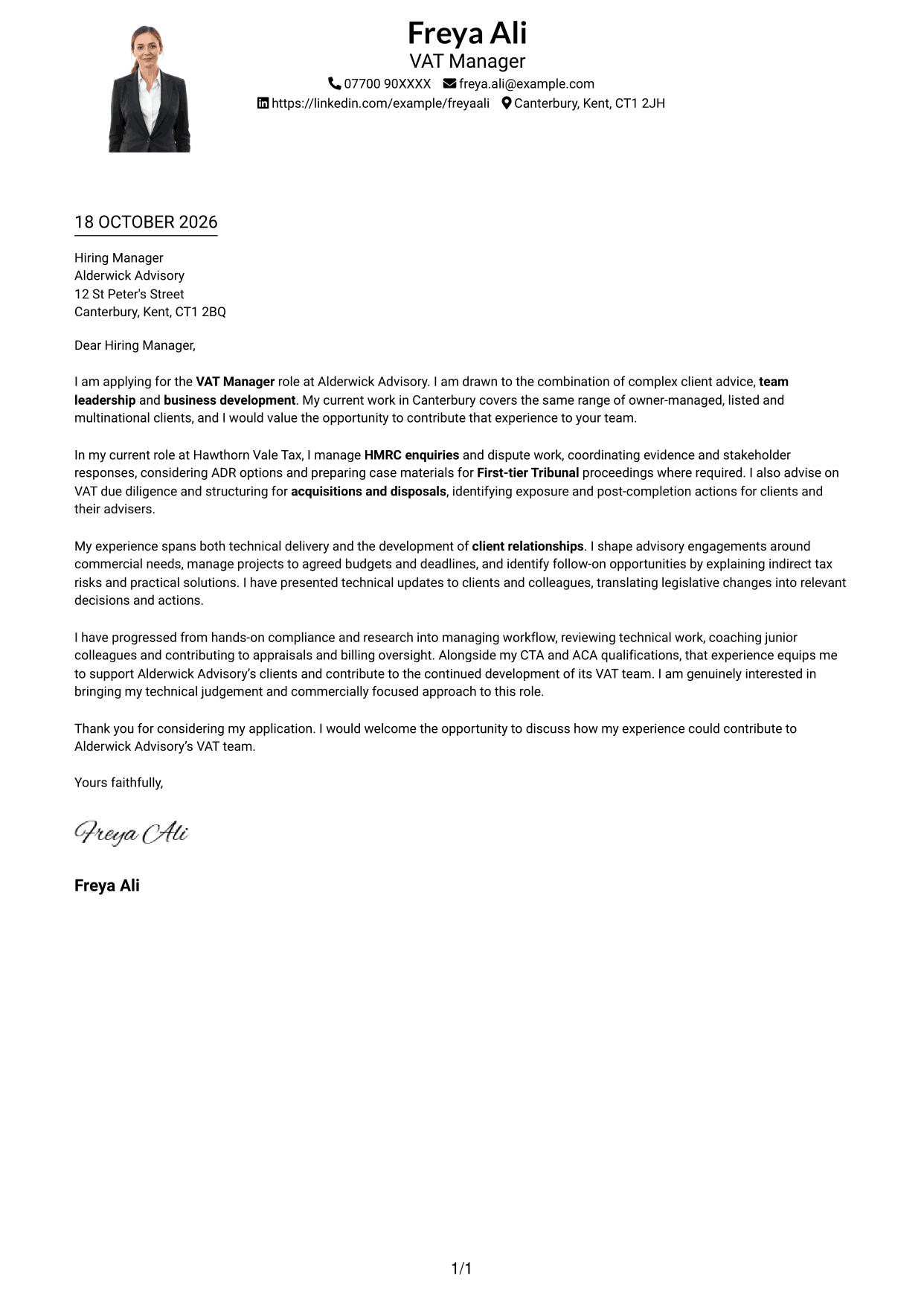 Cover letter example — page 1