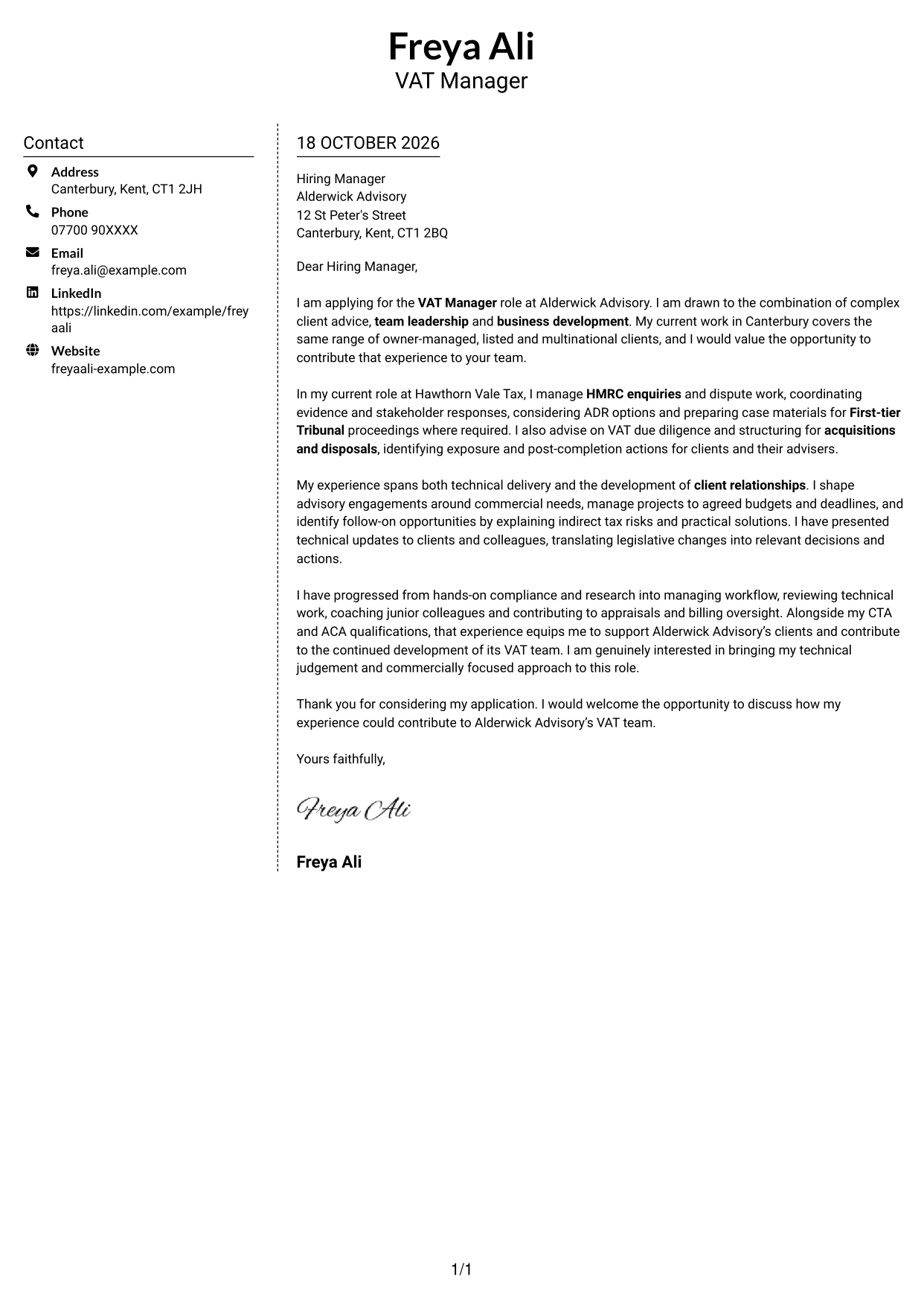 Cover letter example — page 1