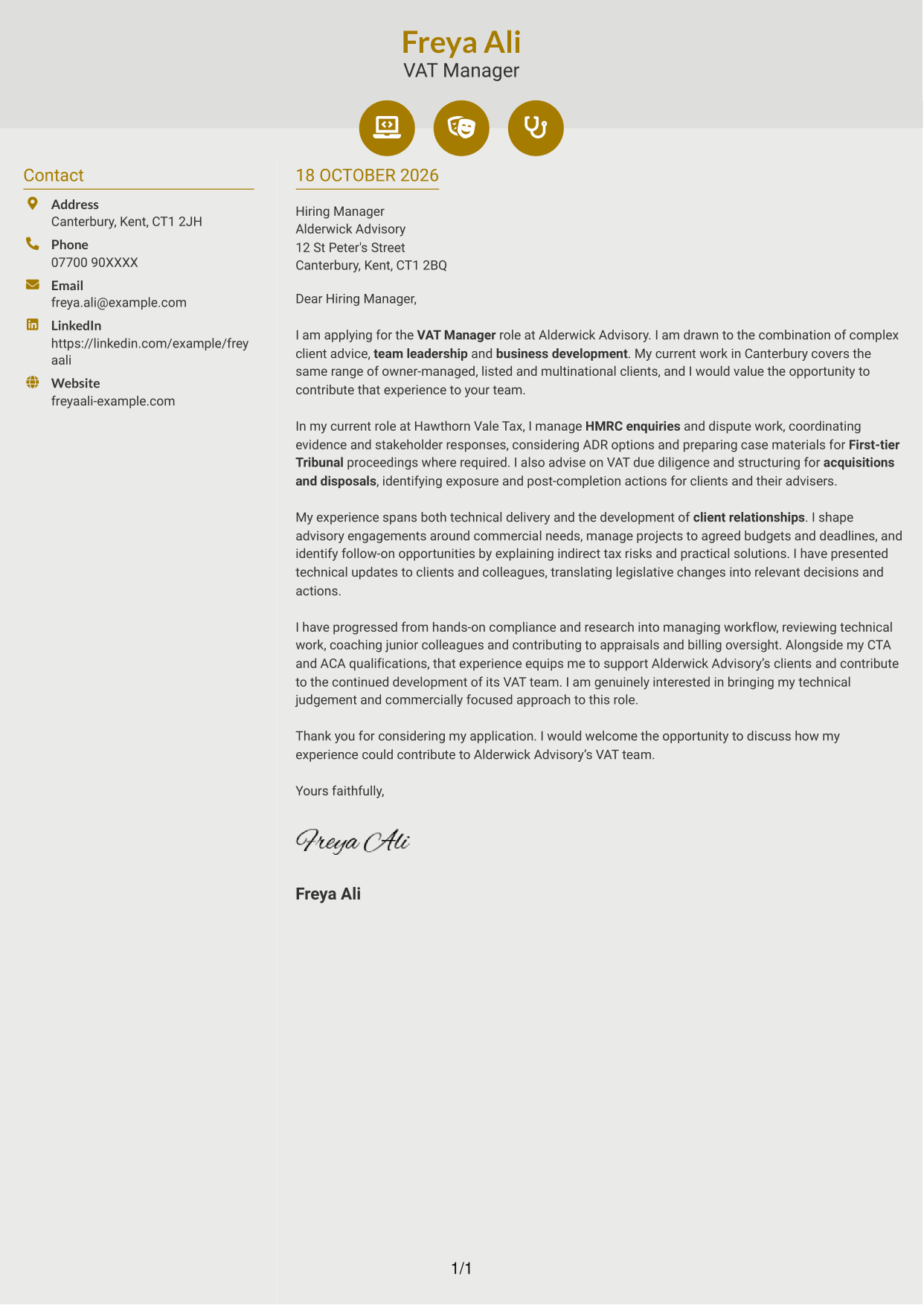 Cover letter example — page 1