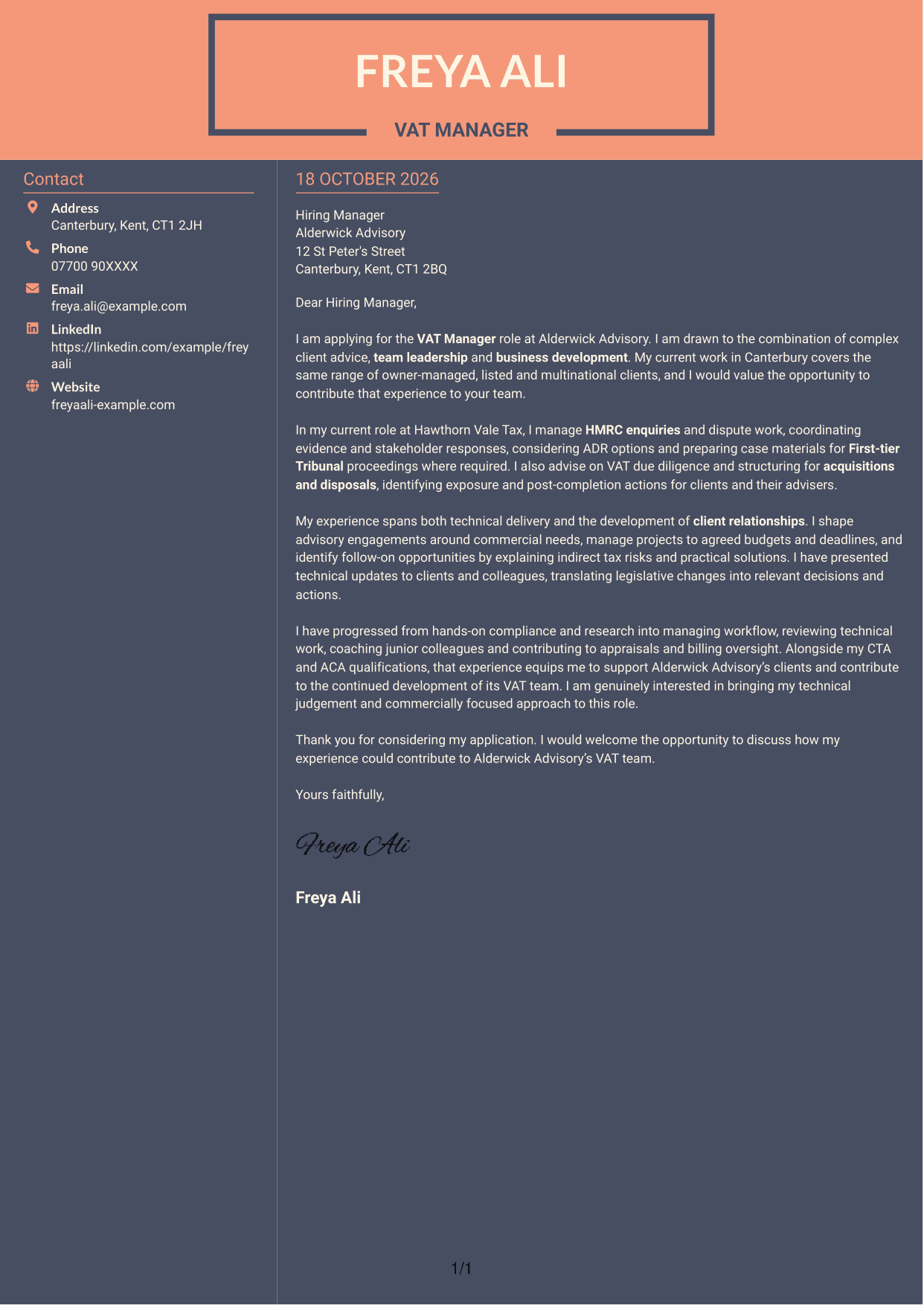 Cover letter example — page 1