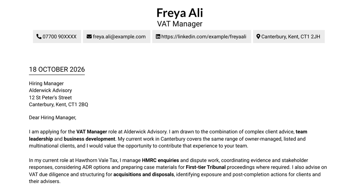 7 VAT Manager Cover Letter Templates with Example