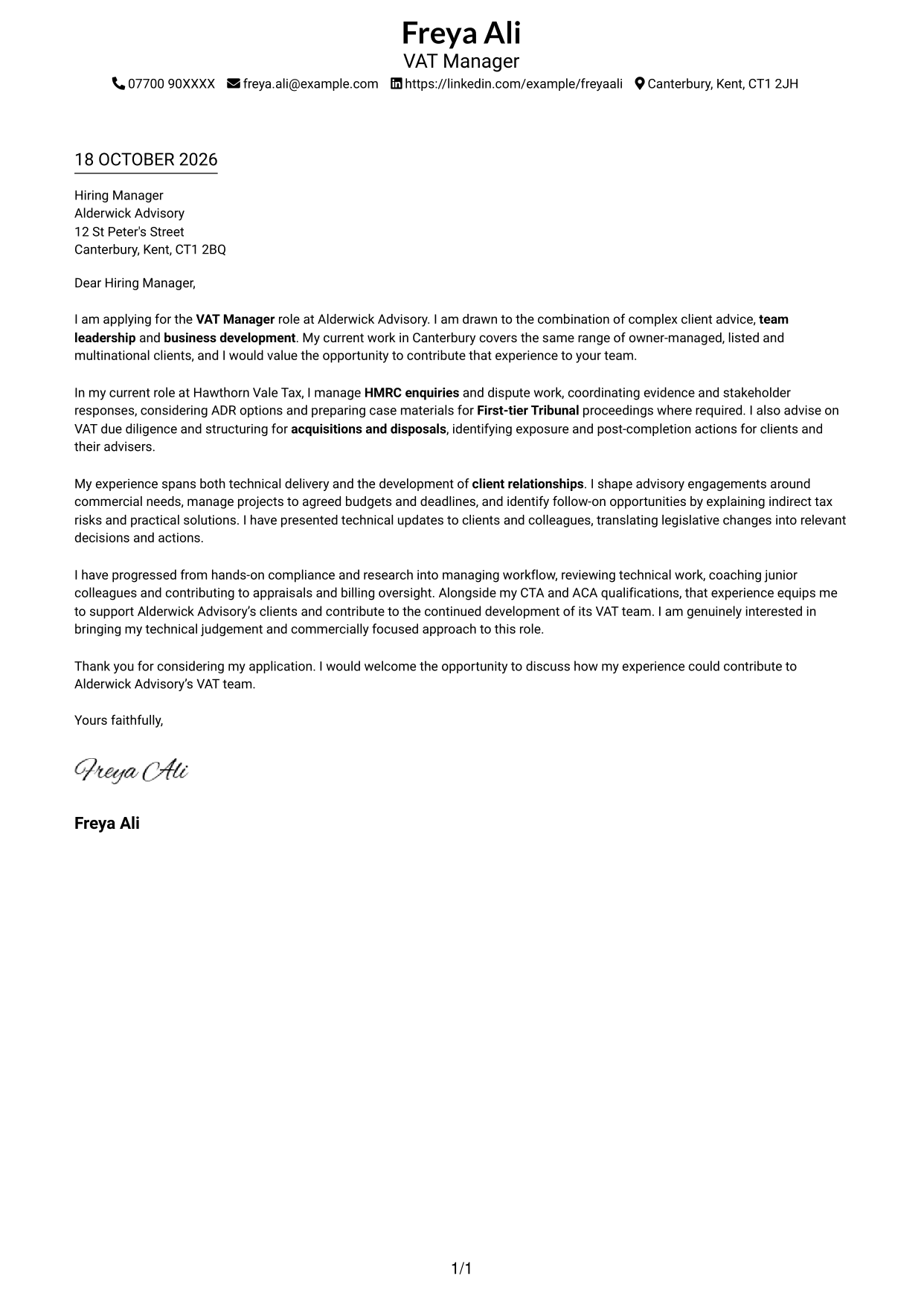 Cover letter example — page 1