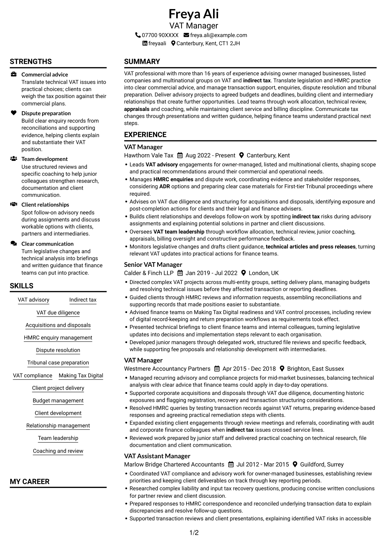 CV example — page 1