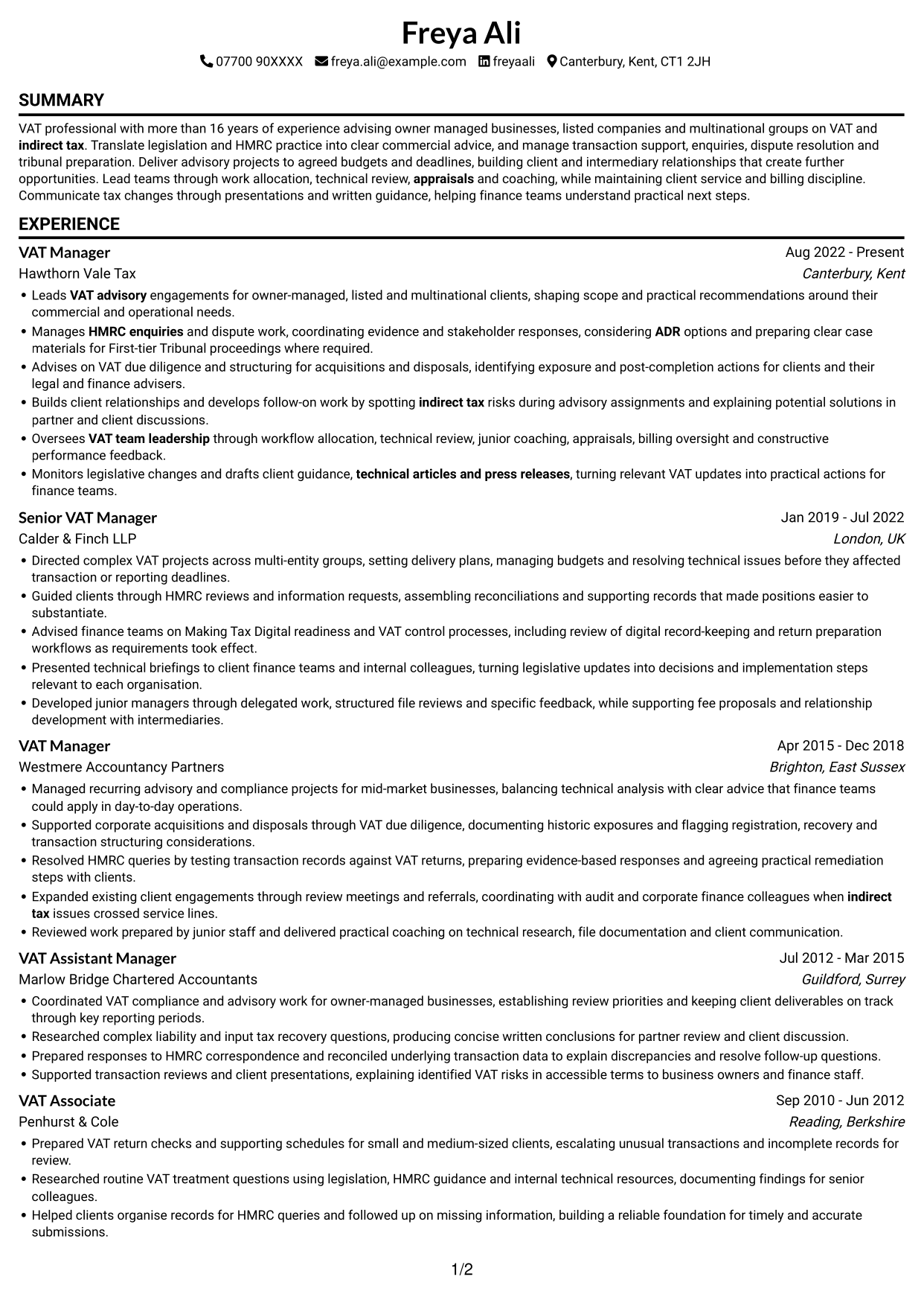 CV example — page 1