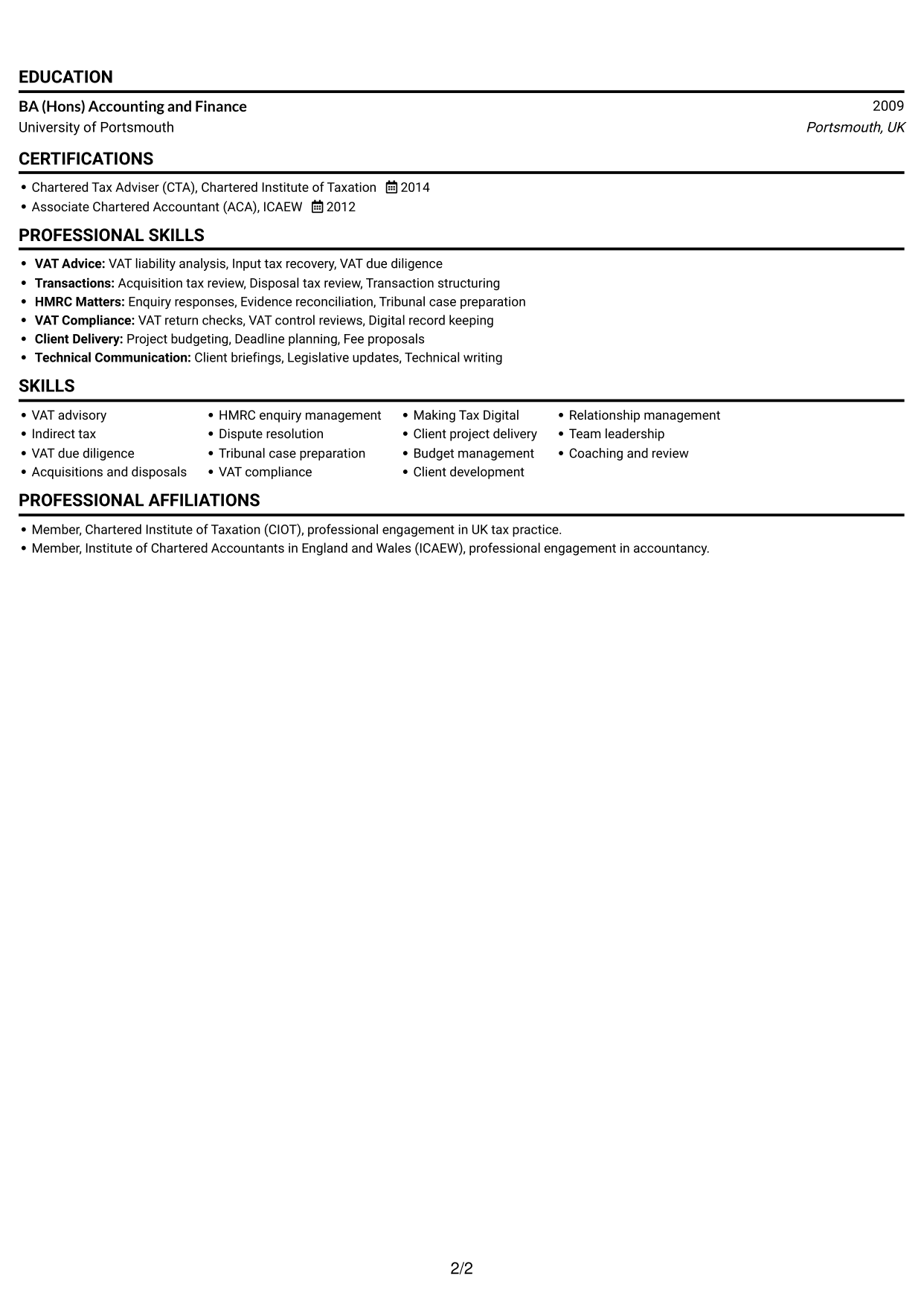 CV example — page 2