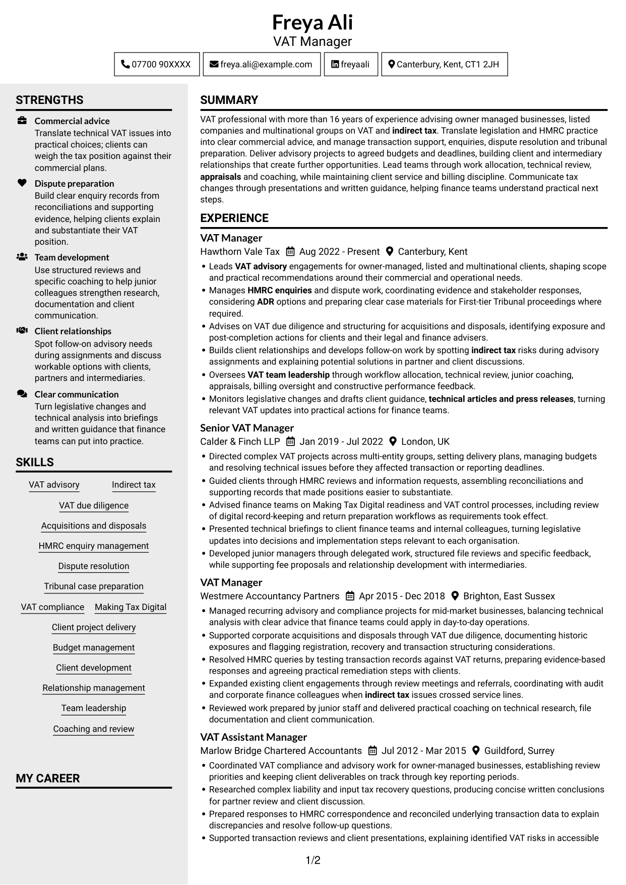 CV example — page 1