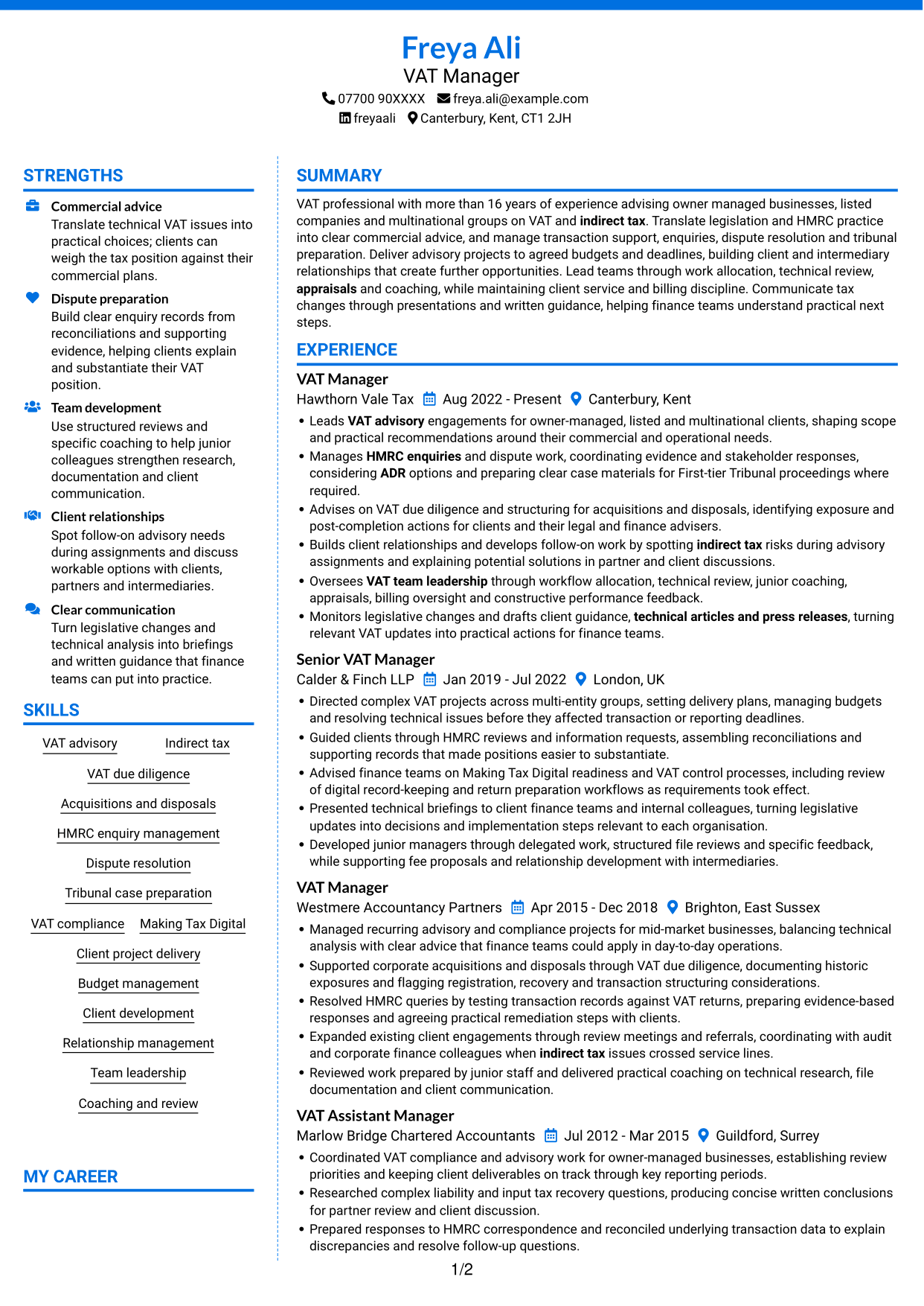 CV example — page 1