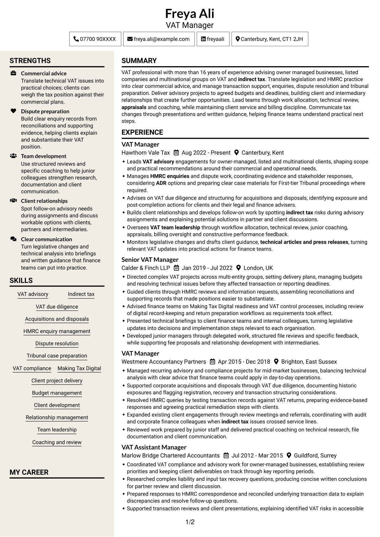 CV example — page 1