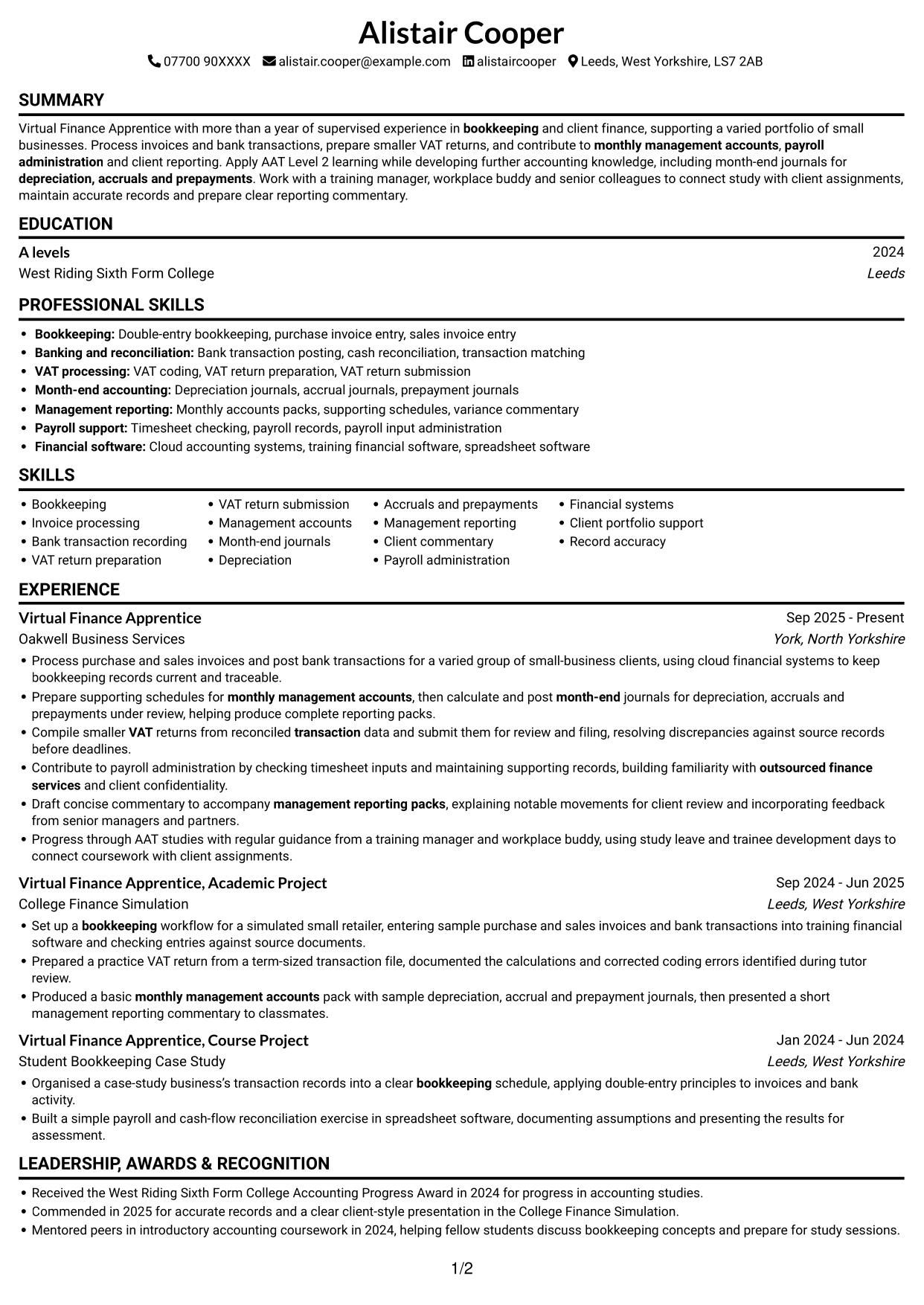 CV example — page 1