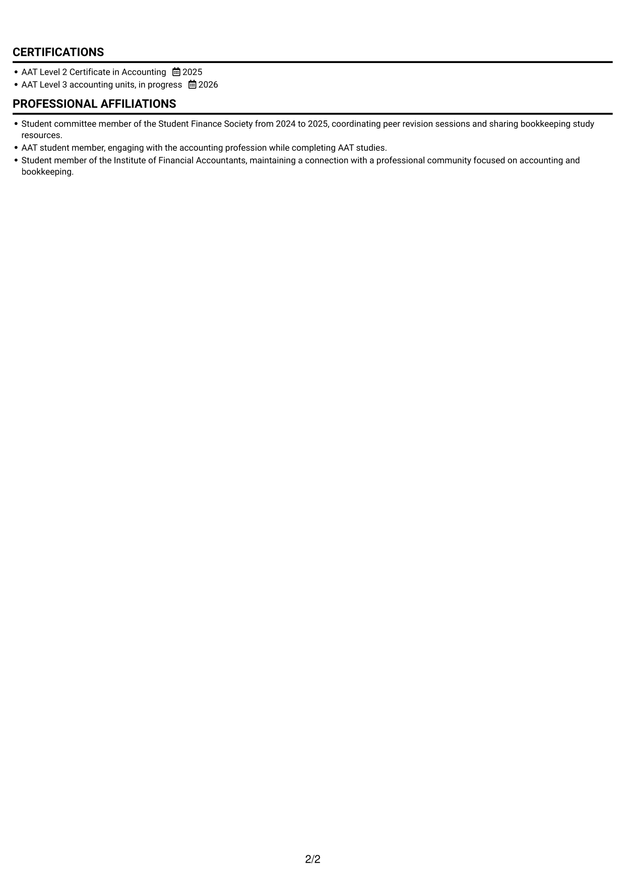 CV example — page 2