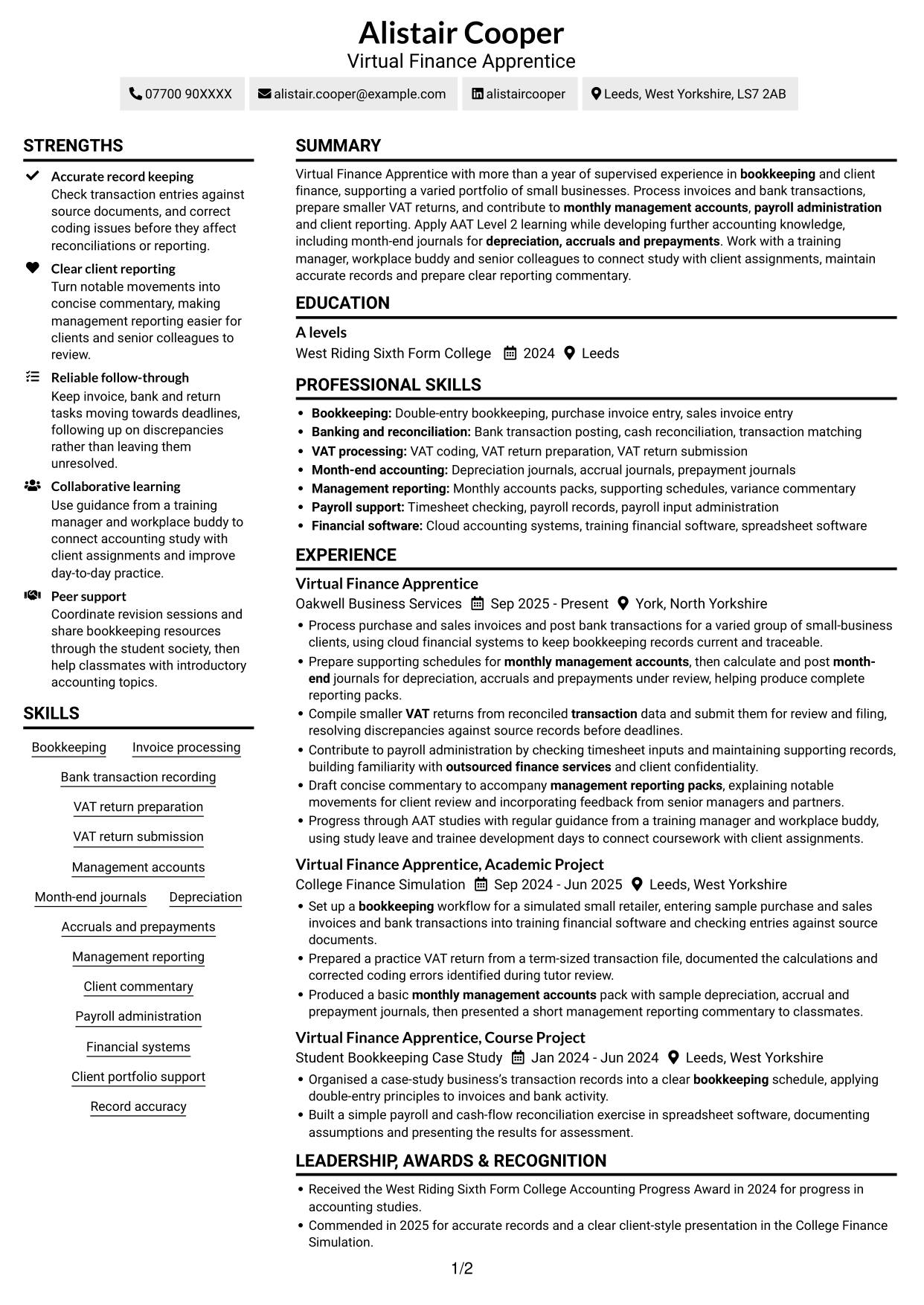 CV example — page 1