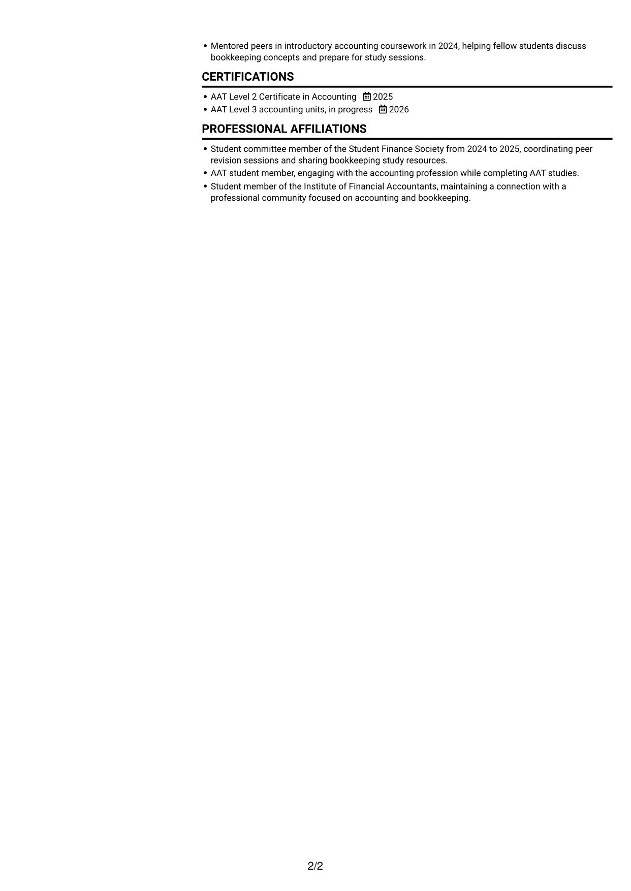 CV example — page 2