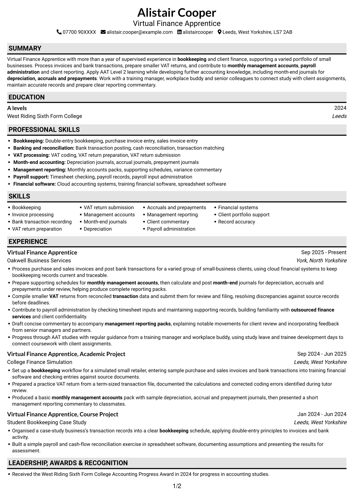 CV example — page 1
