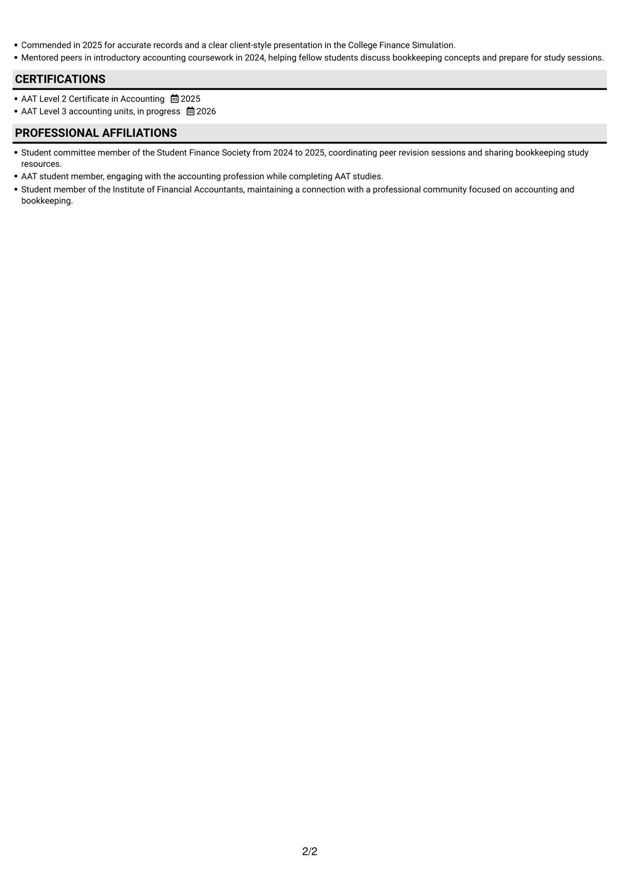CV example — page 2