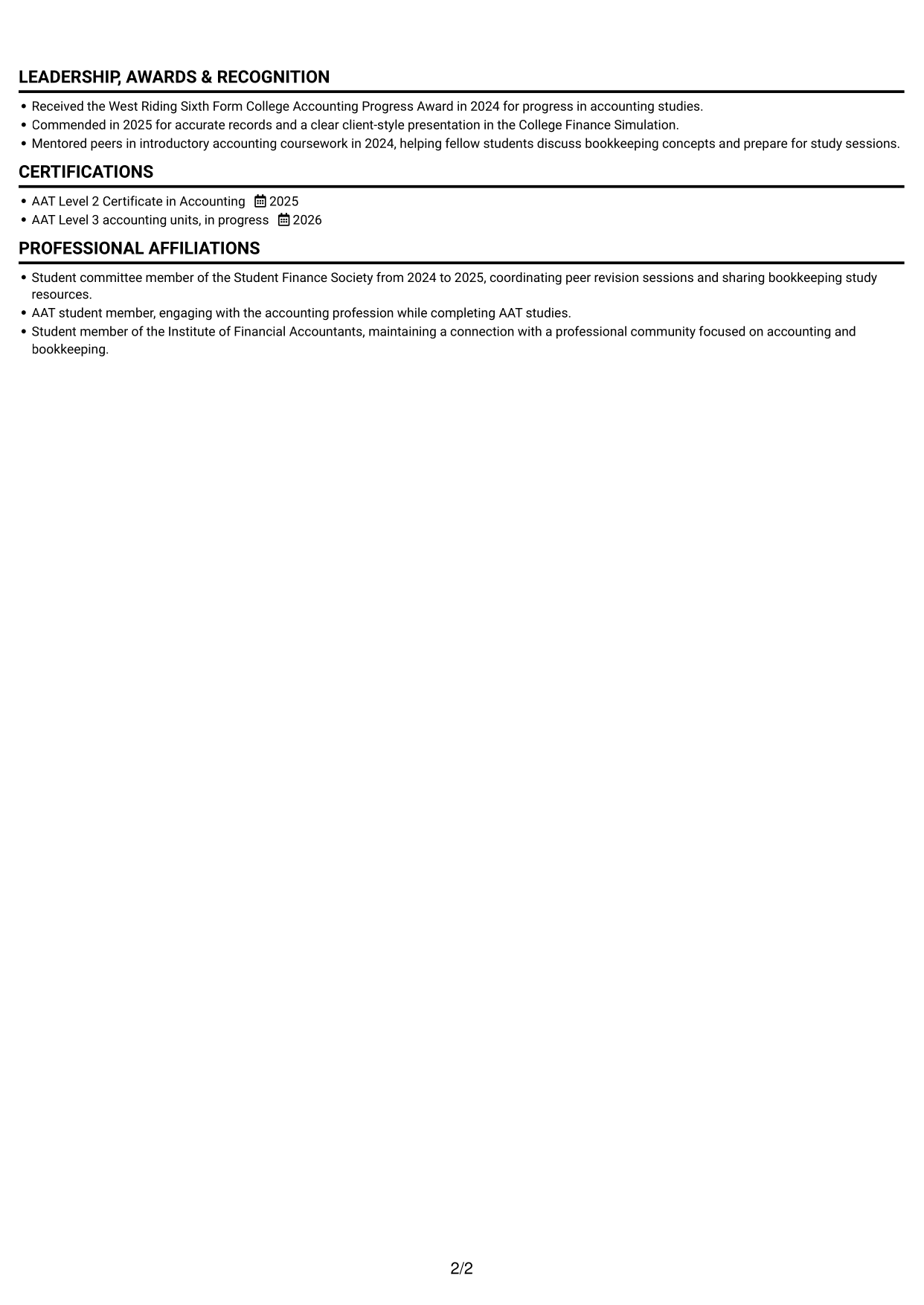 CV example — page 2