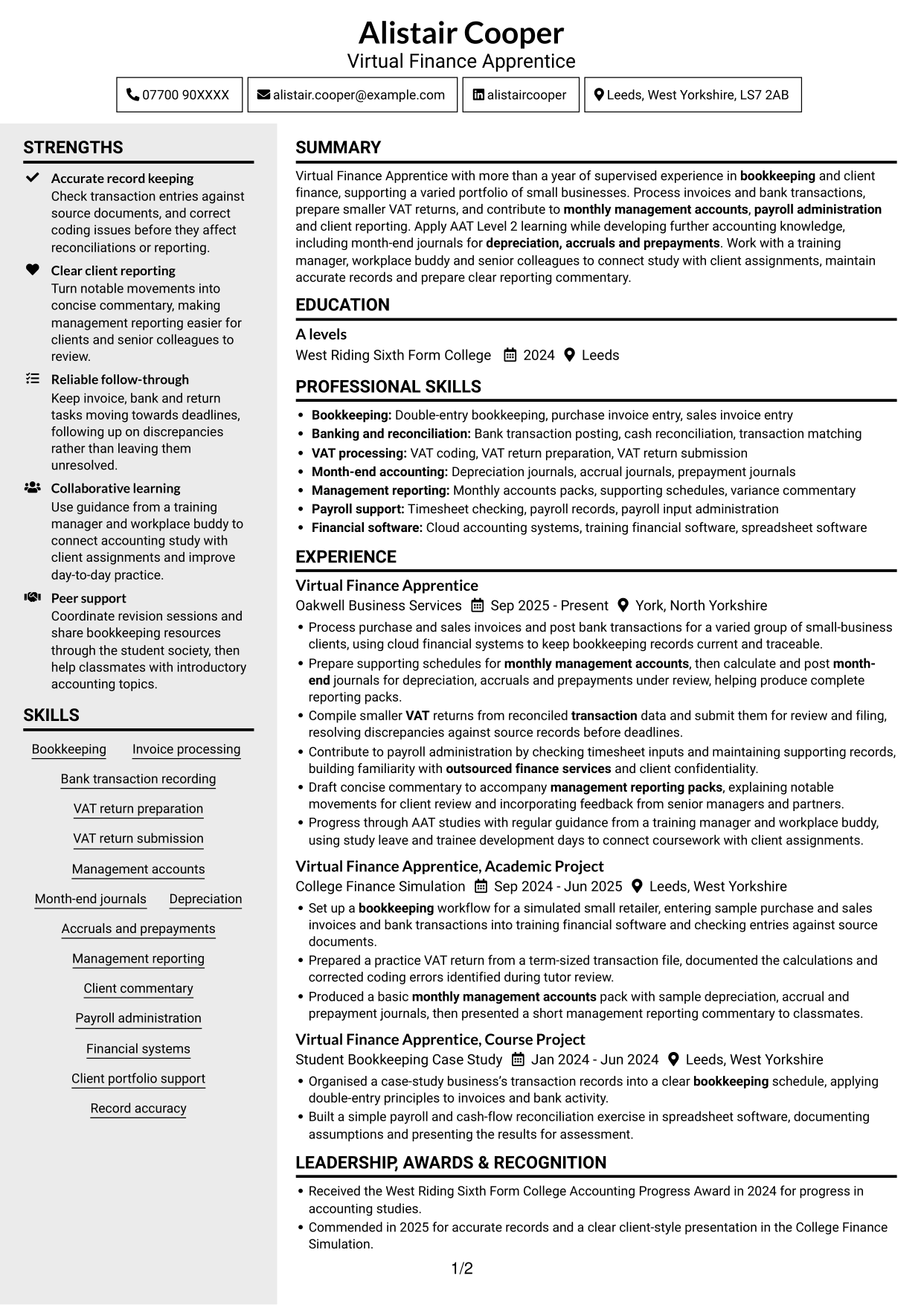 CV example — page 1