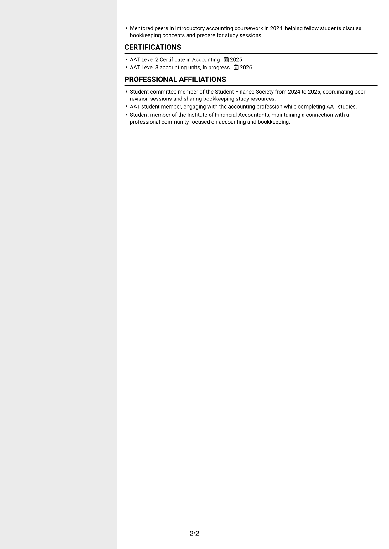CV example — page 2