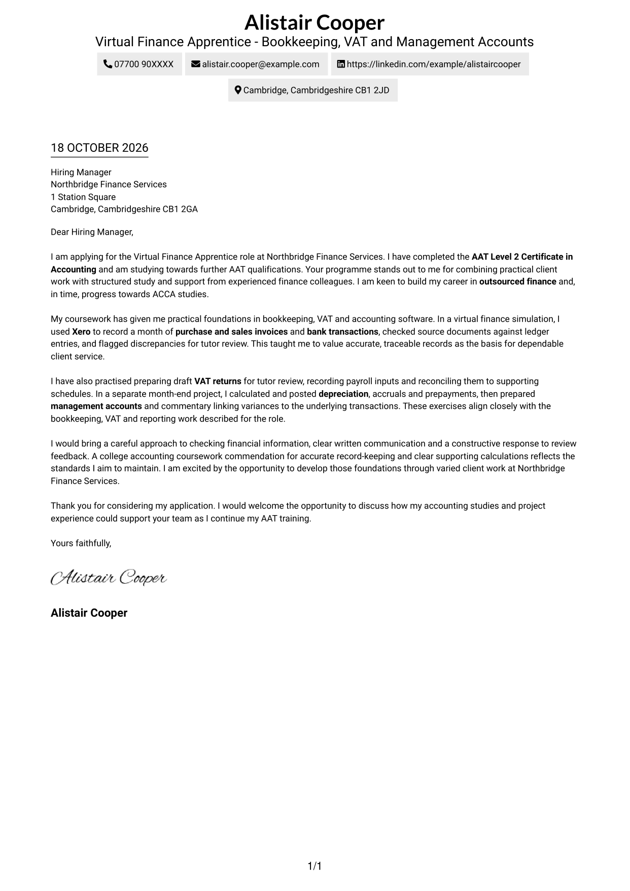 Cover letter example — page 1