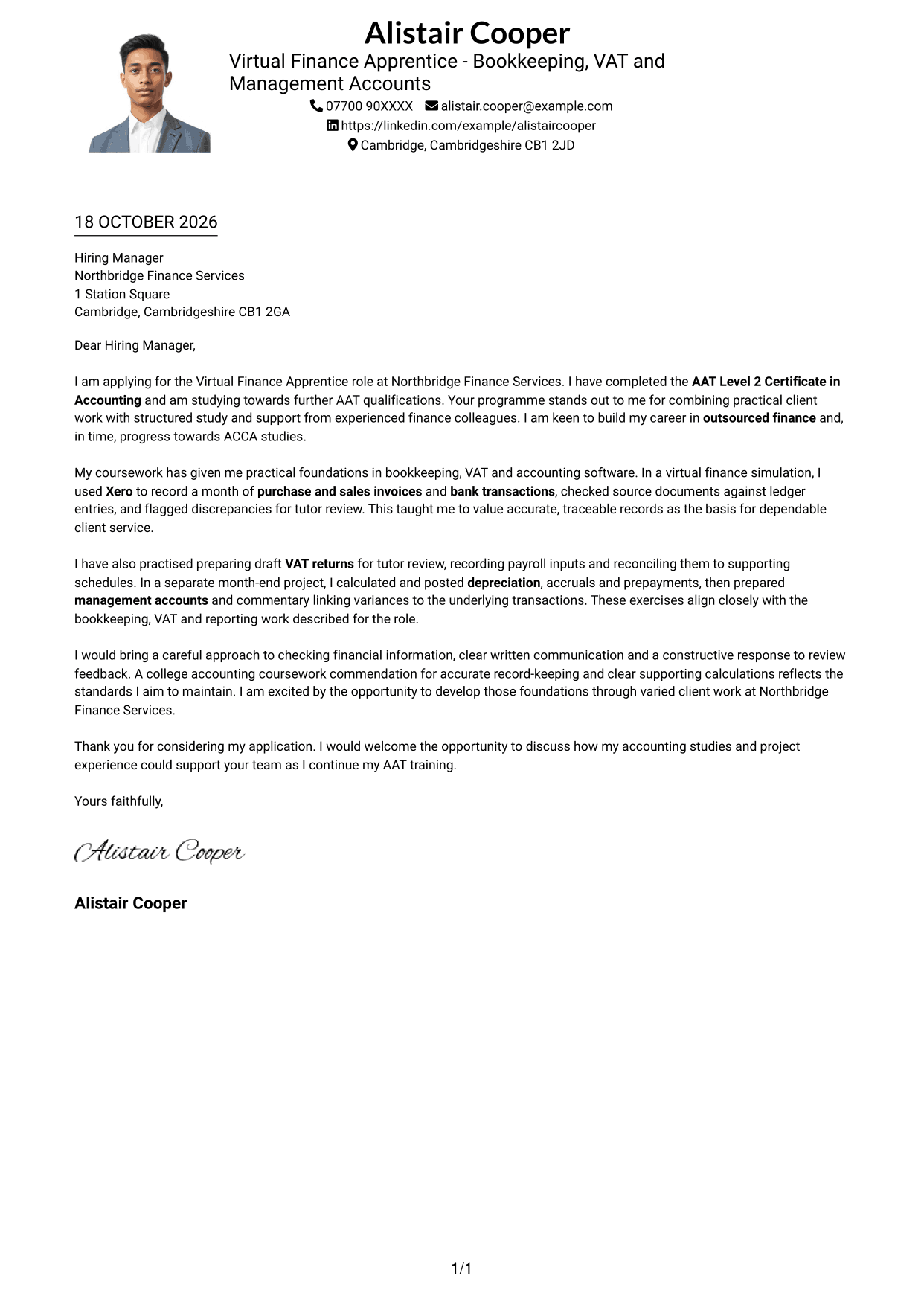 Cover letter example — page 1