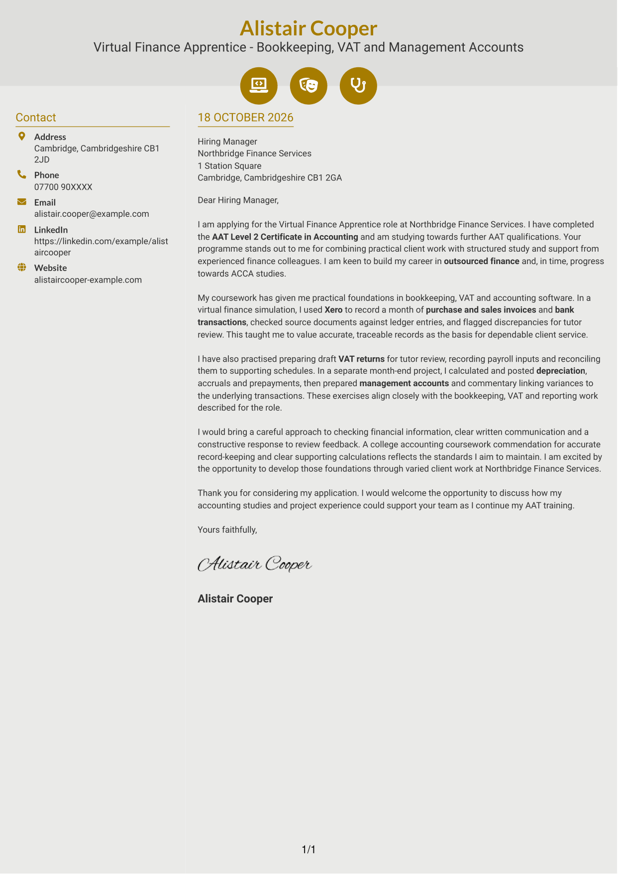 Cover letter example — page 1