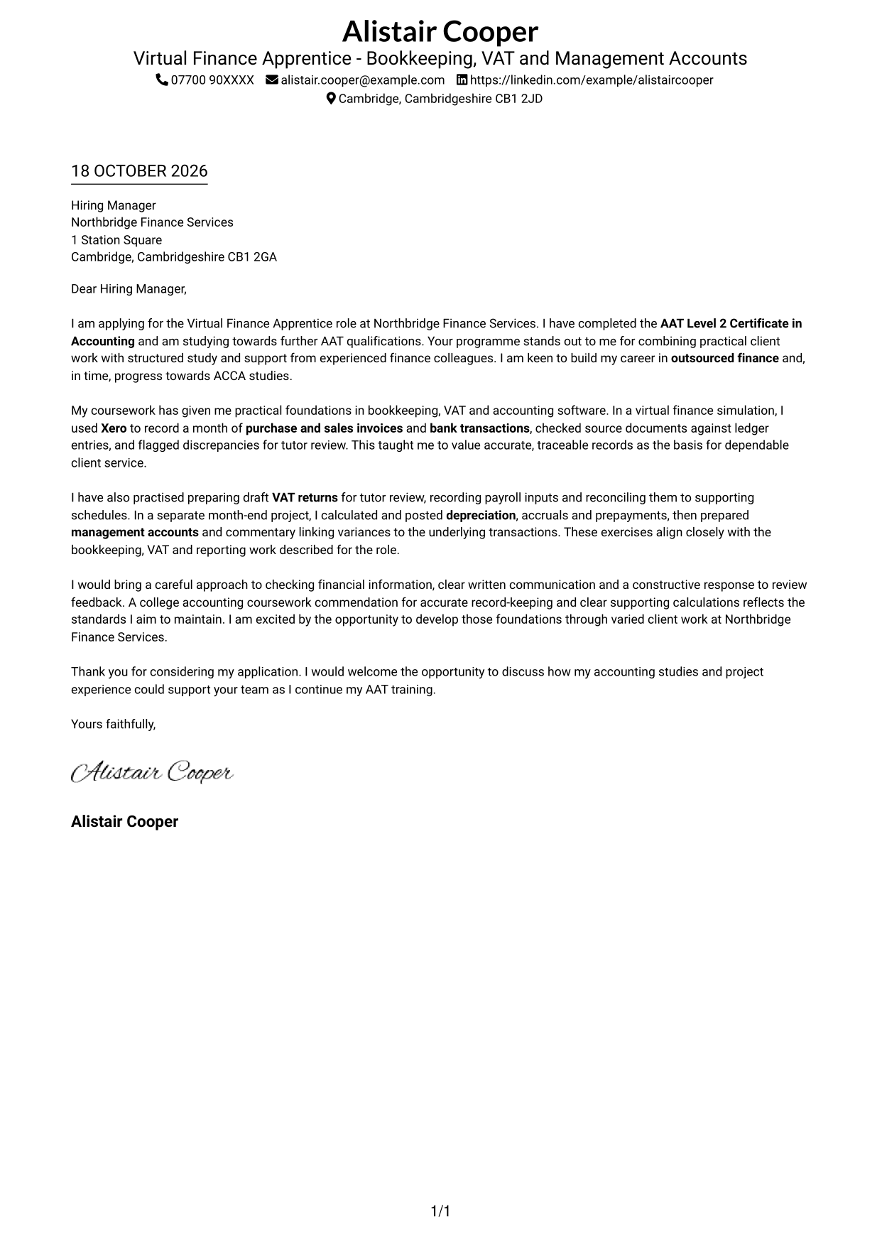 Cover letter example — page 1