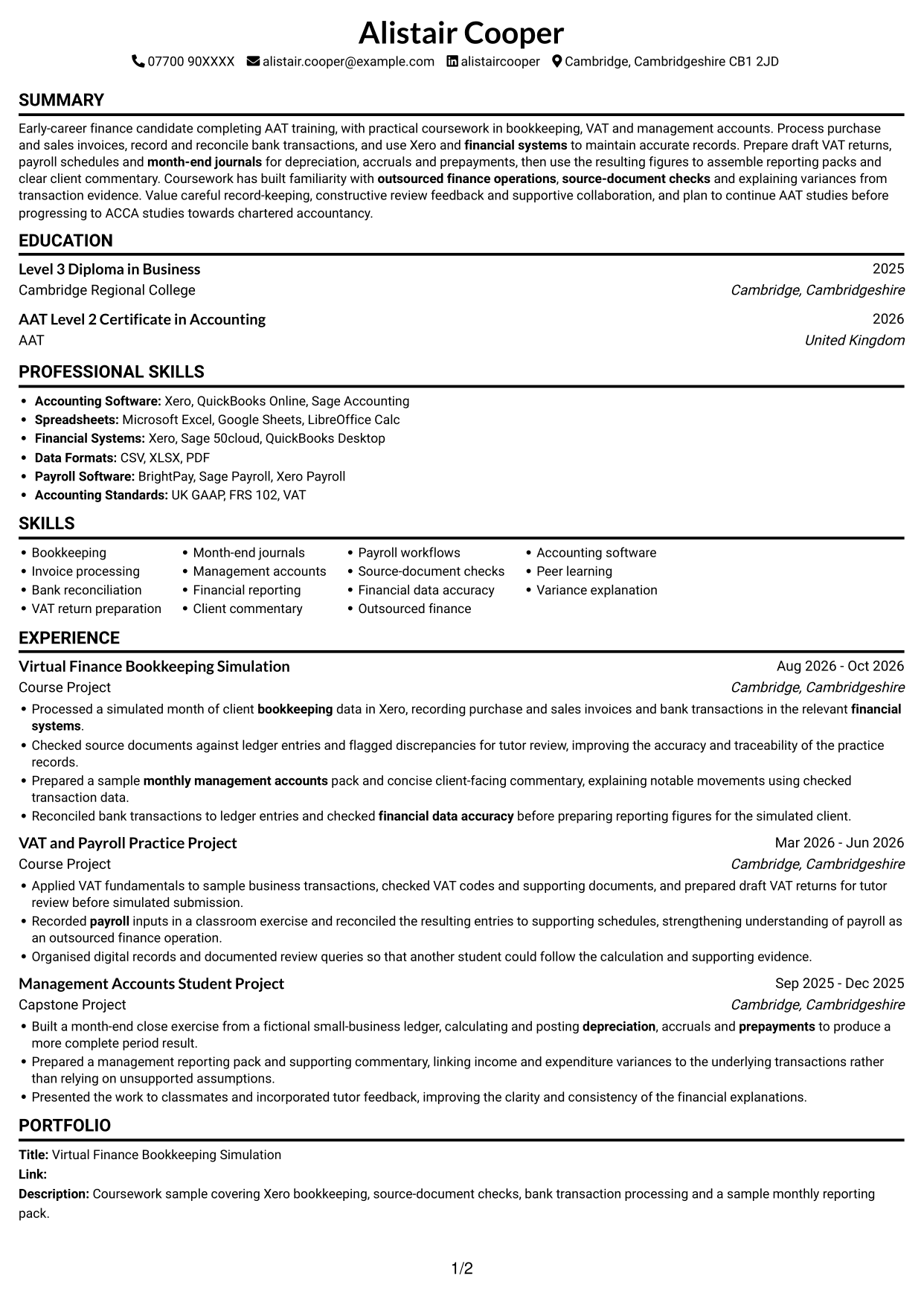 CV example — page 1