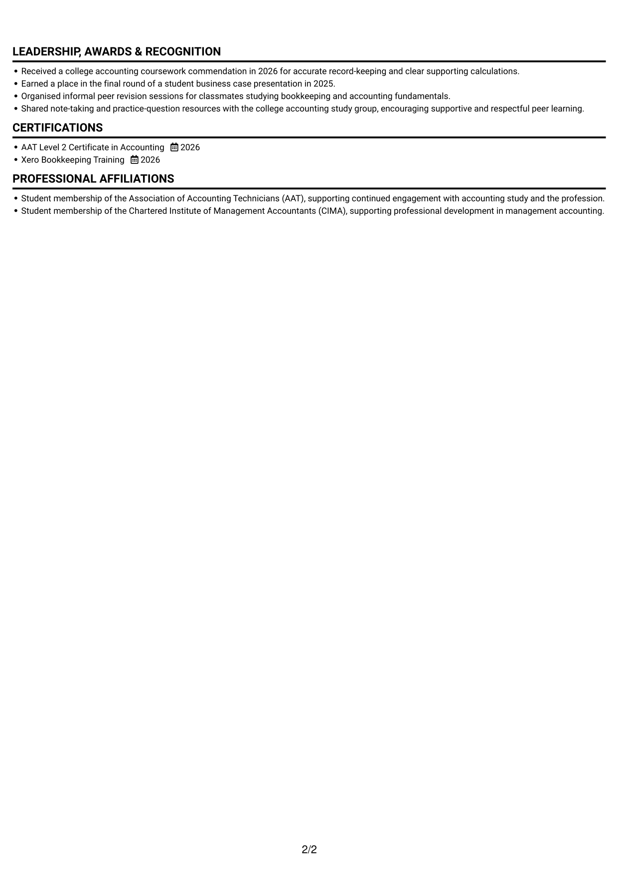 CV example — page 2