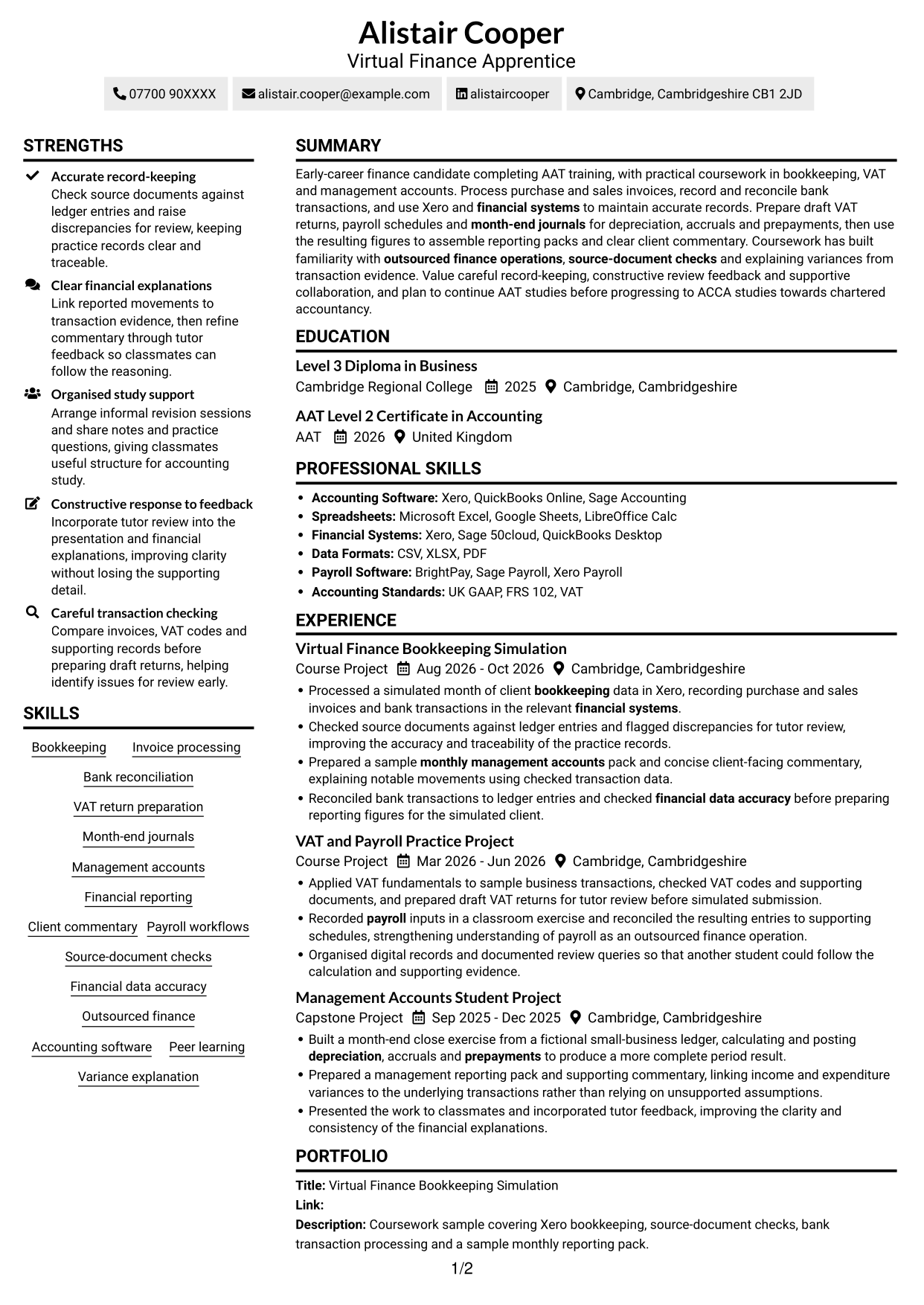 CV example — page 1