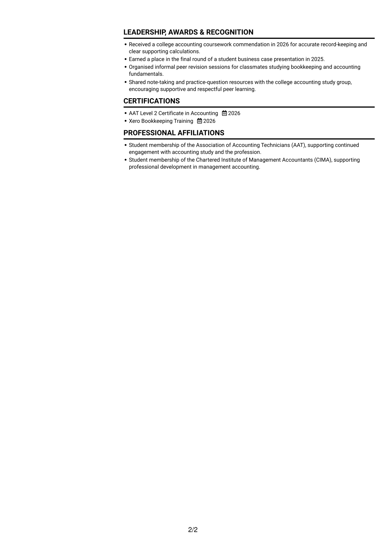 CV example — page 2