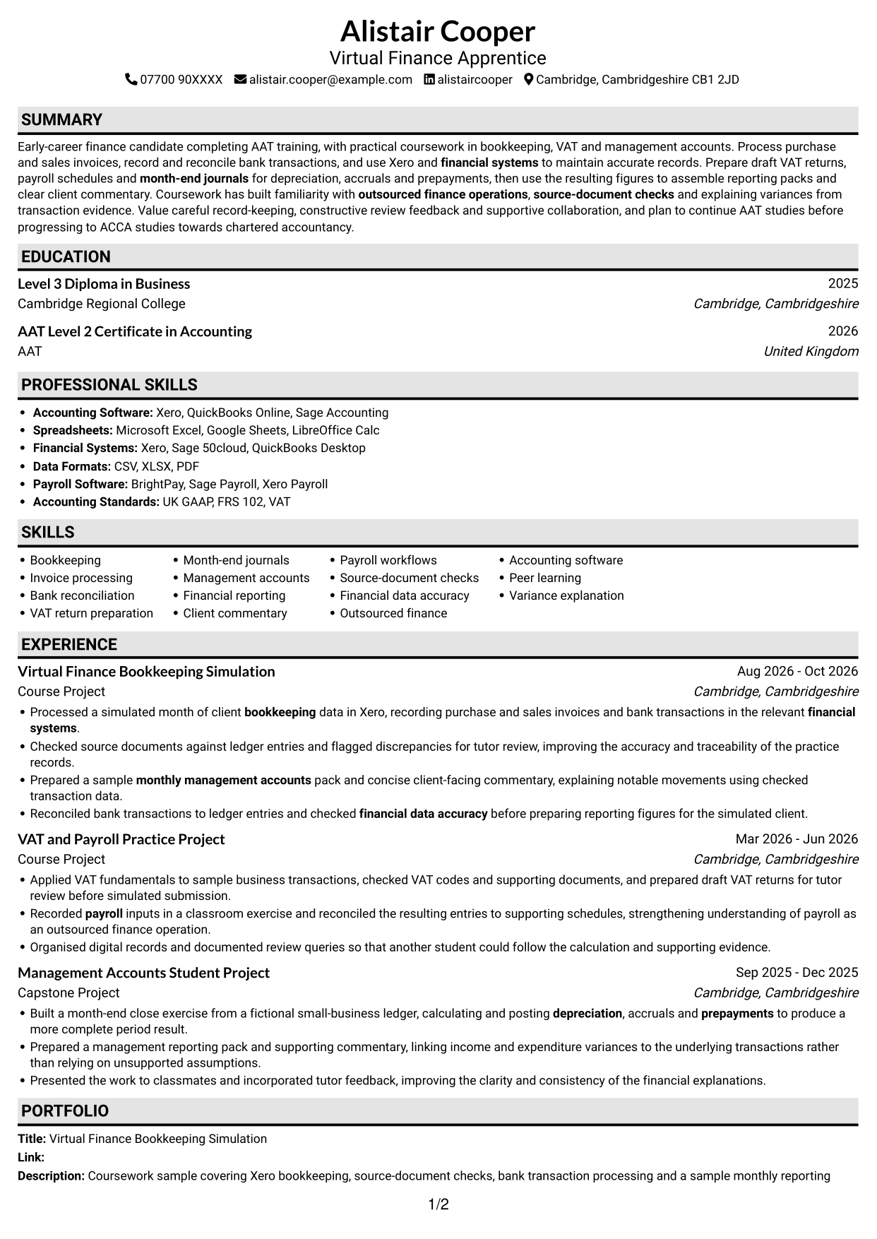 CV example — page 1