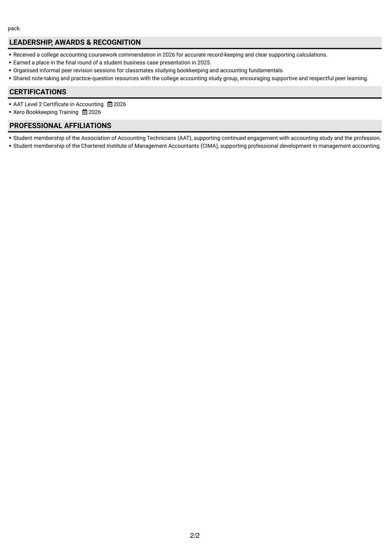 CV example — page 2
