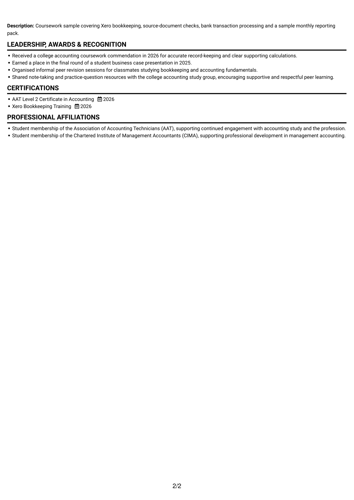 CV example — page 2