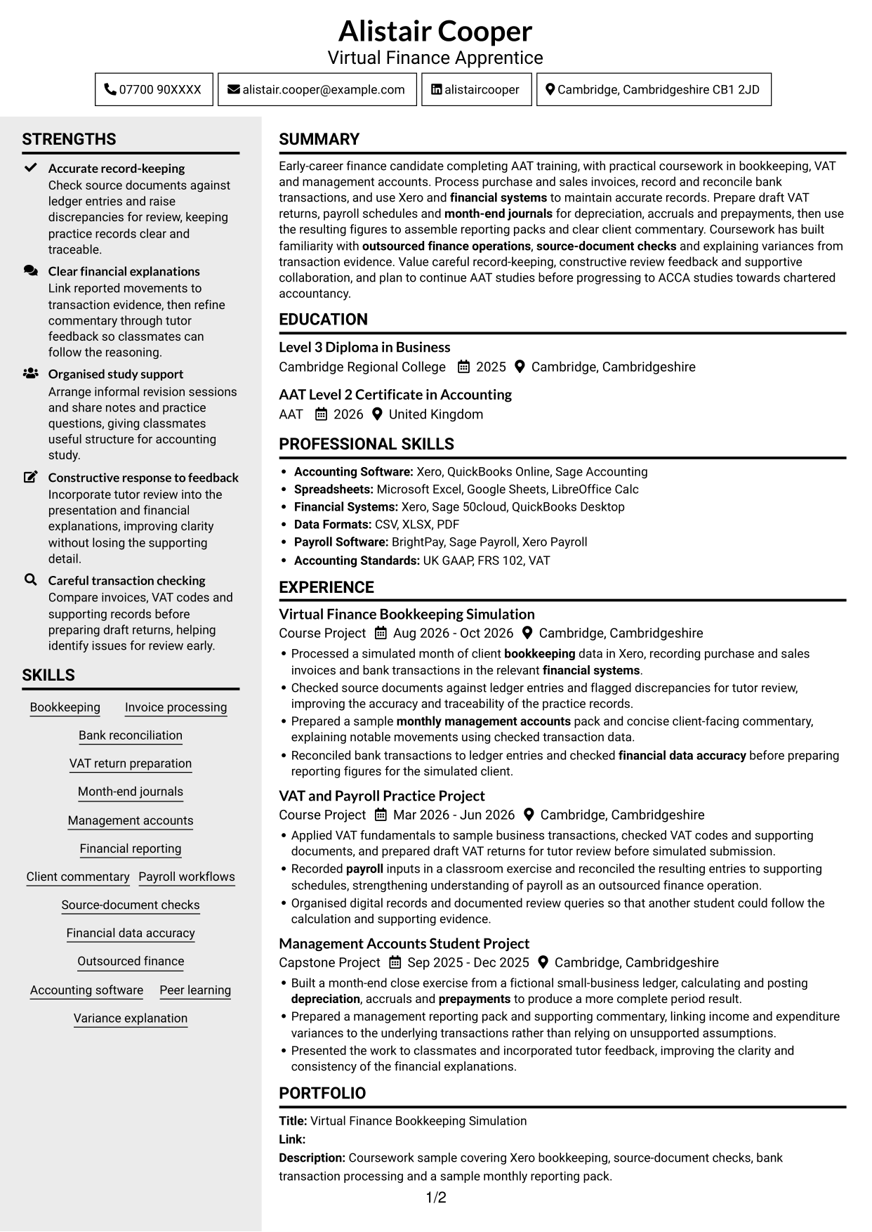 CV example — page 1