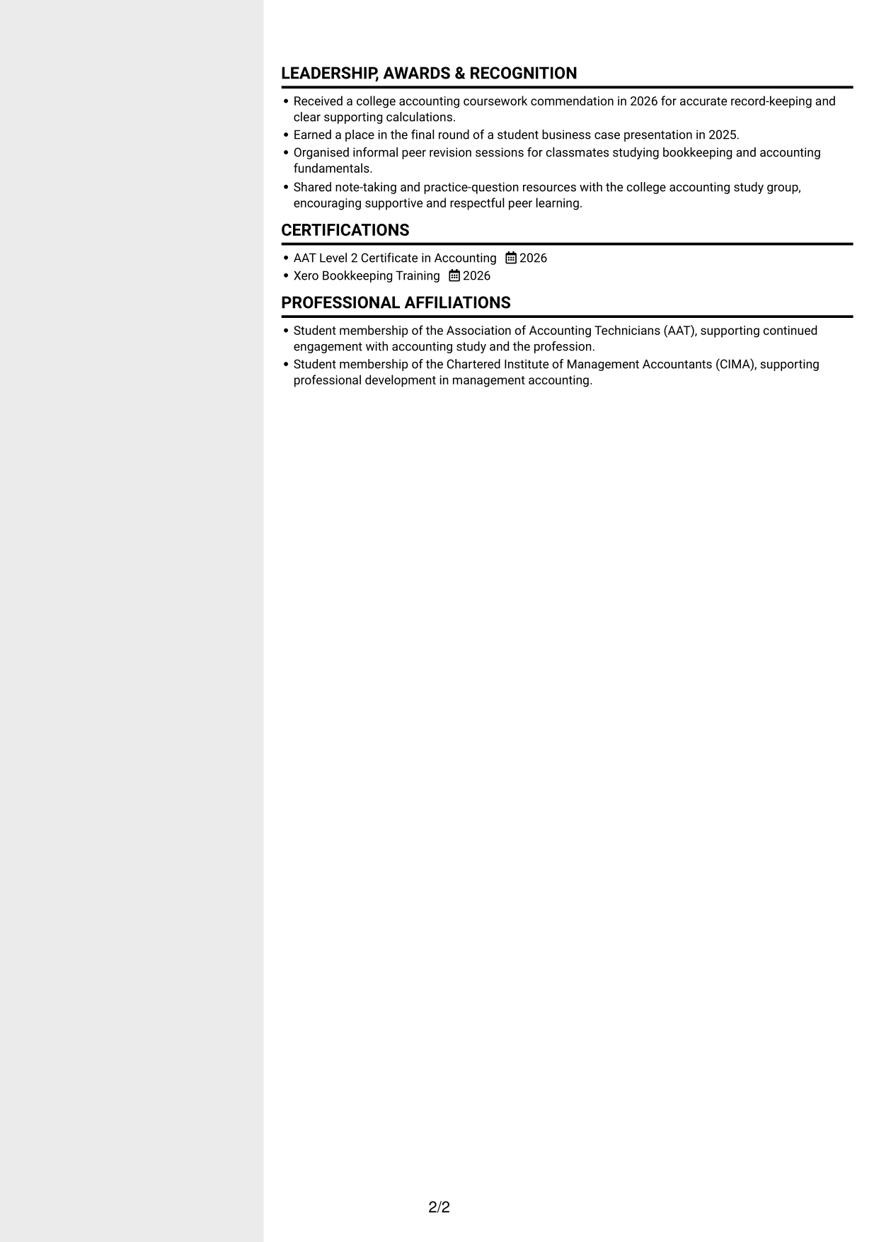 CV example — page 2
