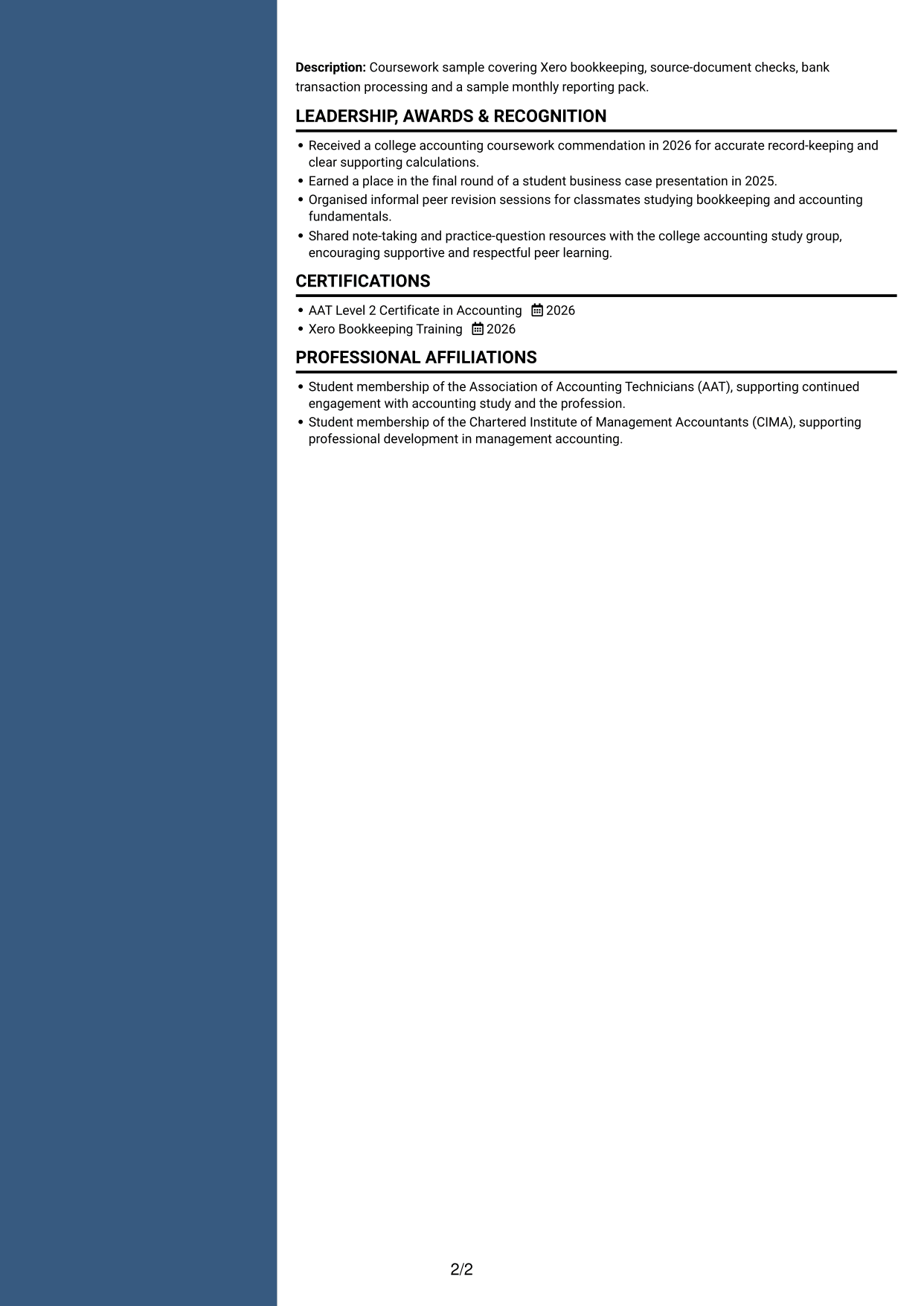 CV example — page 2