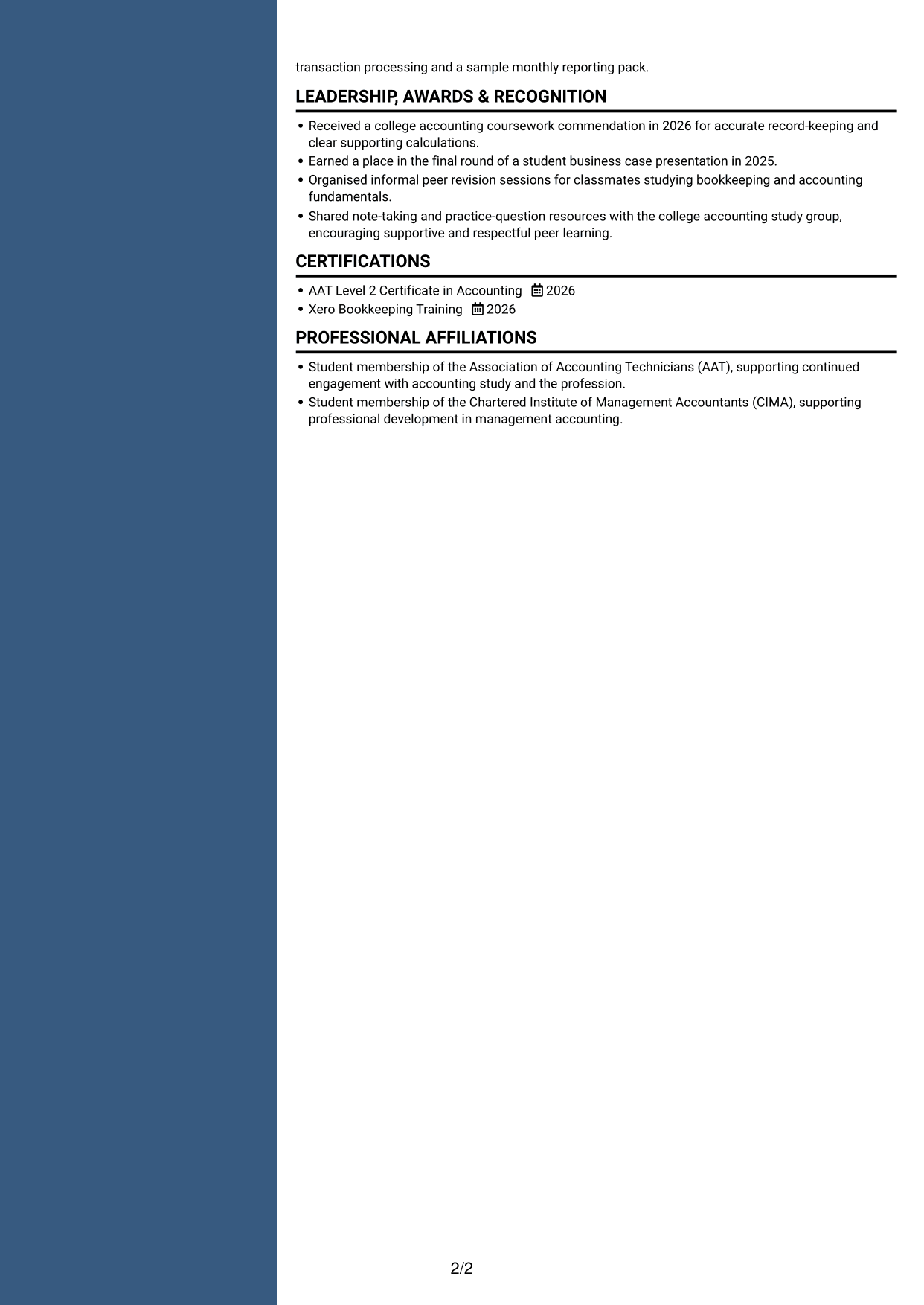 CV example — page 2