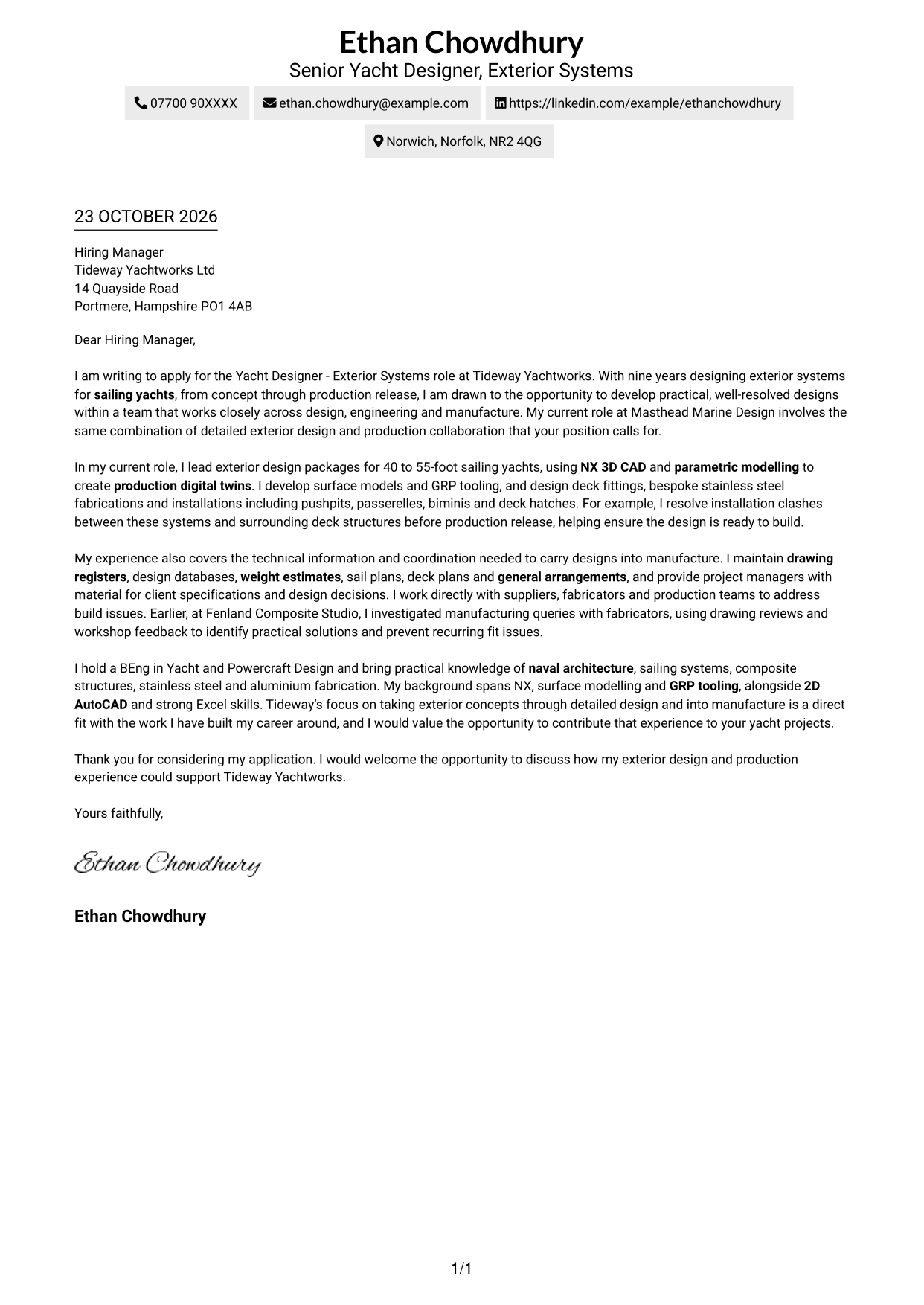 Cover letter example — page 1