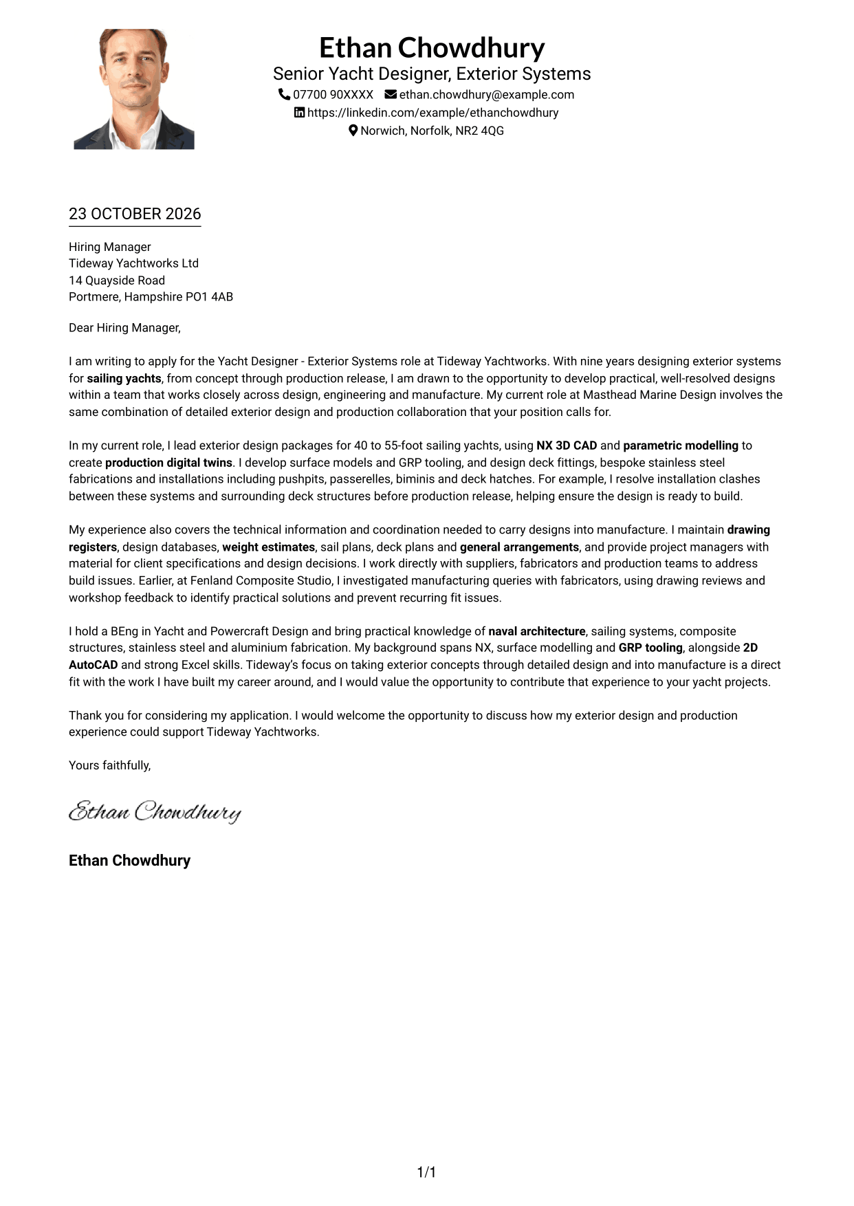 Cover letter example — page 1