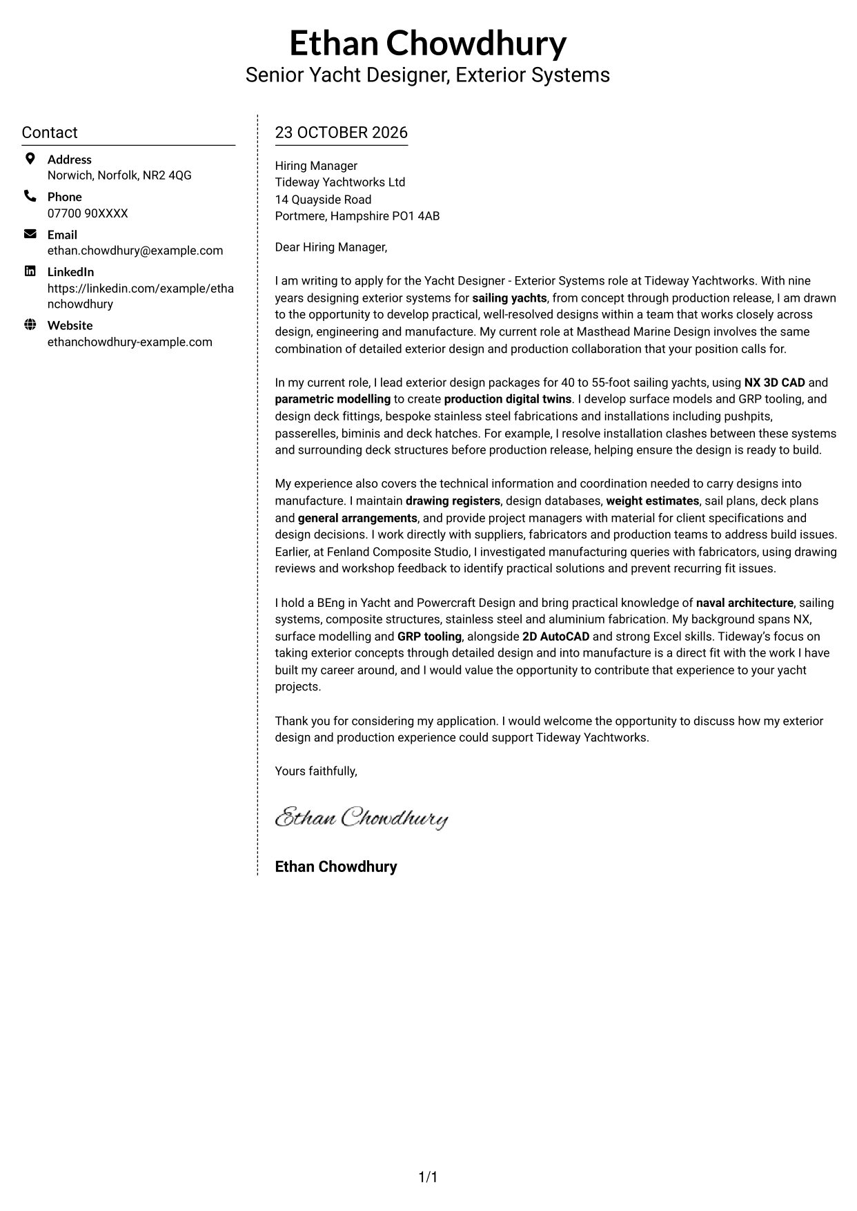Cover letter example — page 1