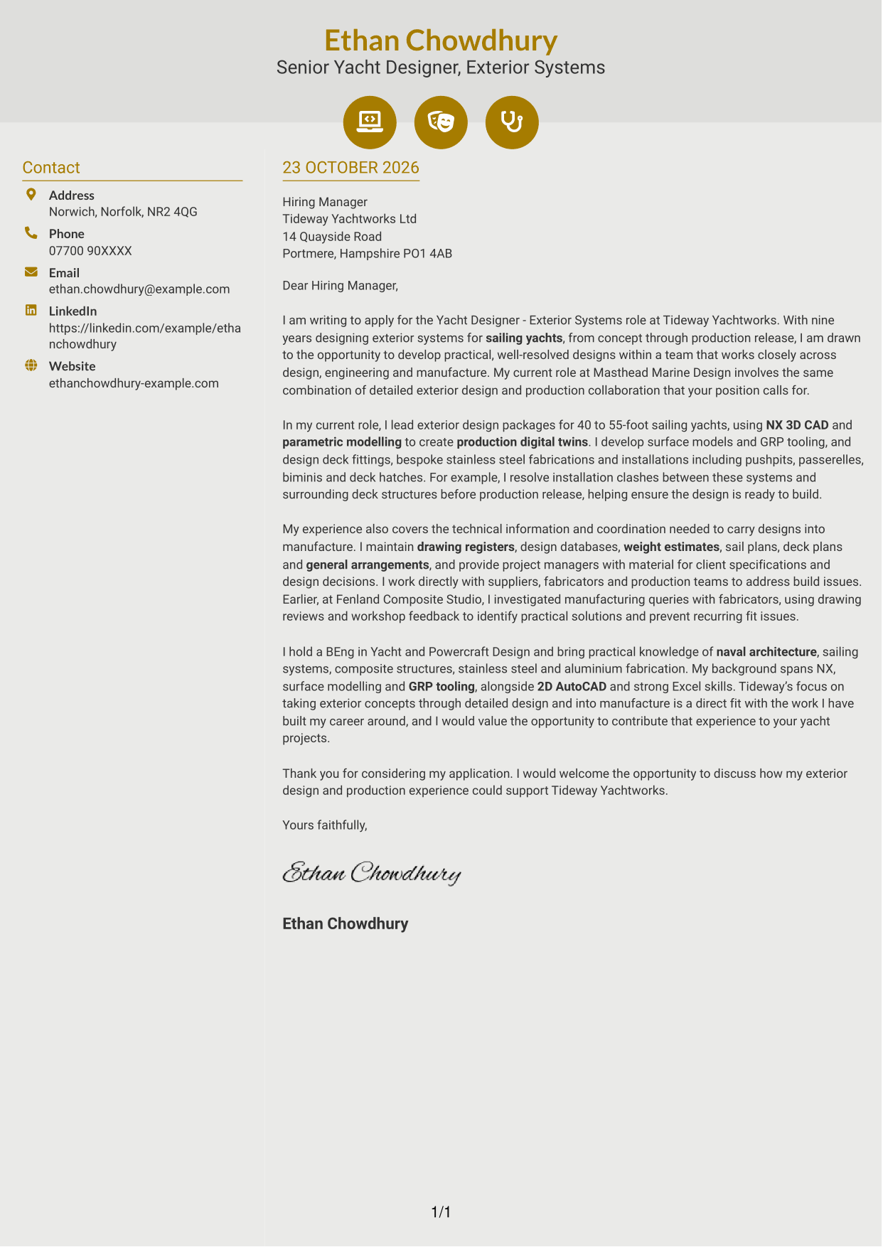 Cover letter example — page 1