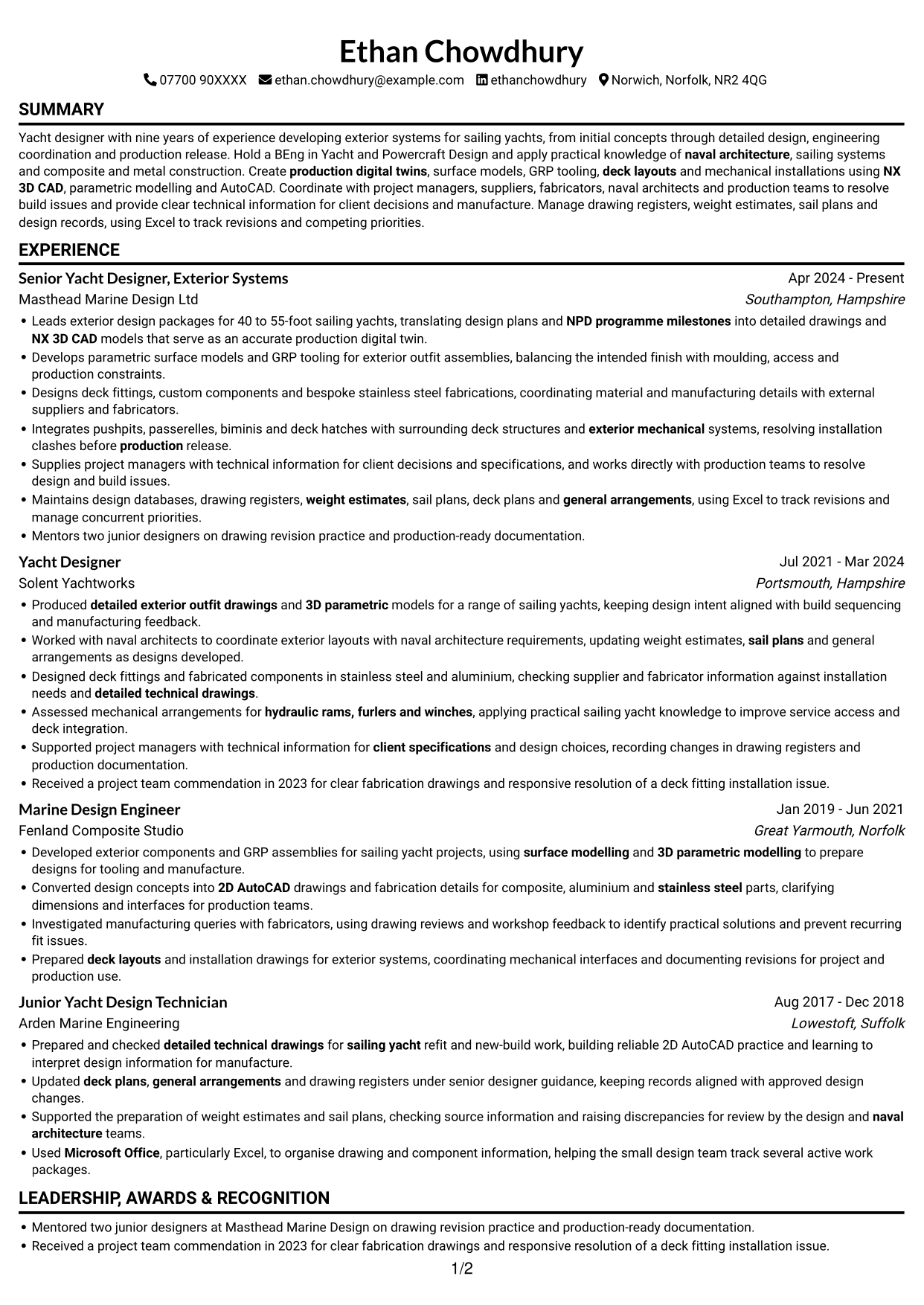 CV example — page 1