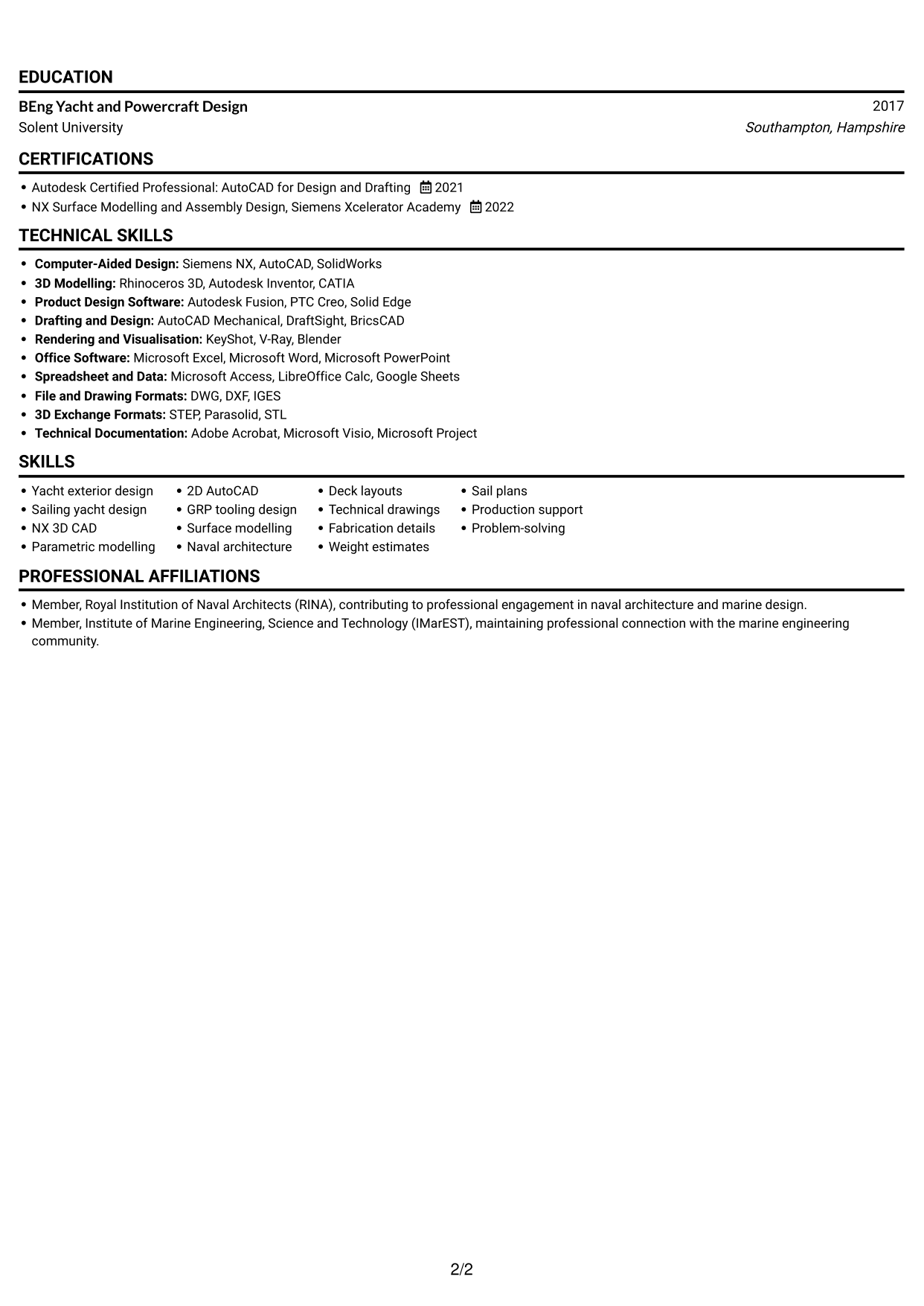 CV example — page 2