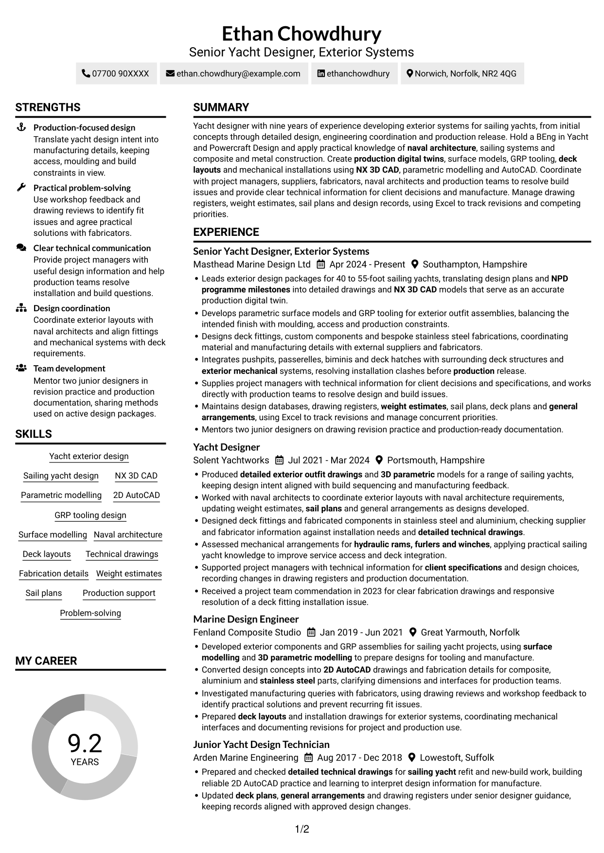 CV example — page 1